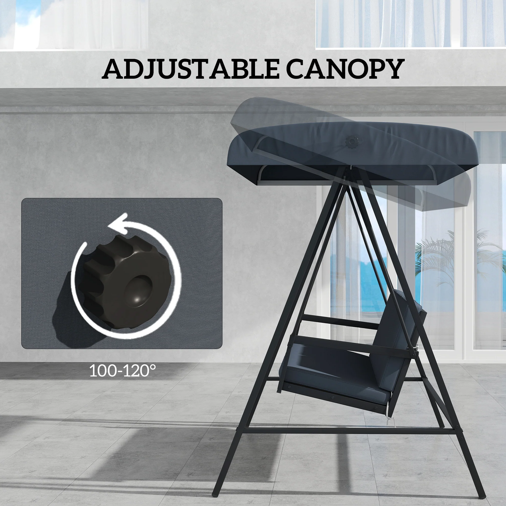 Outsunny 3 Seater Garden Swing Chair with Adjustable Canopy and Cushions - Image 15