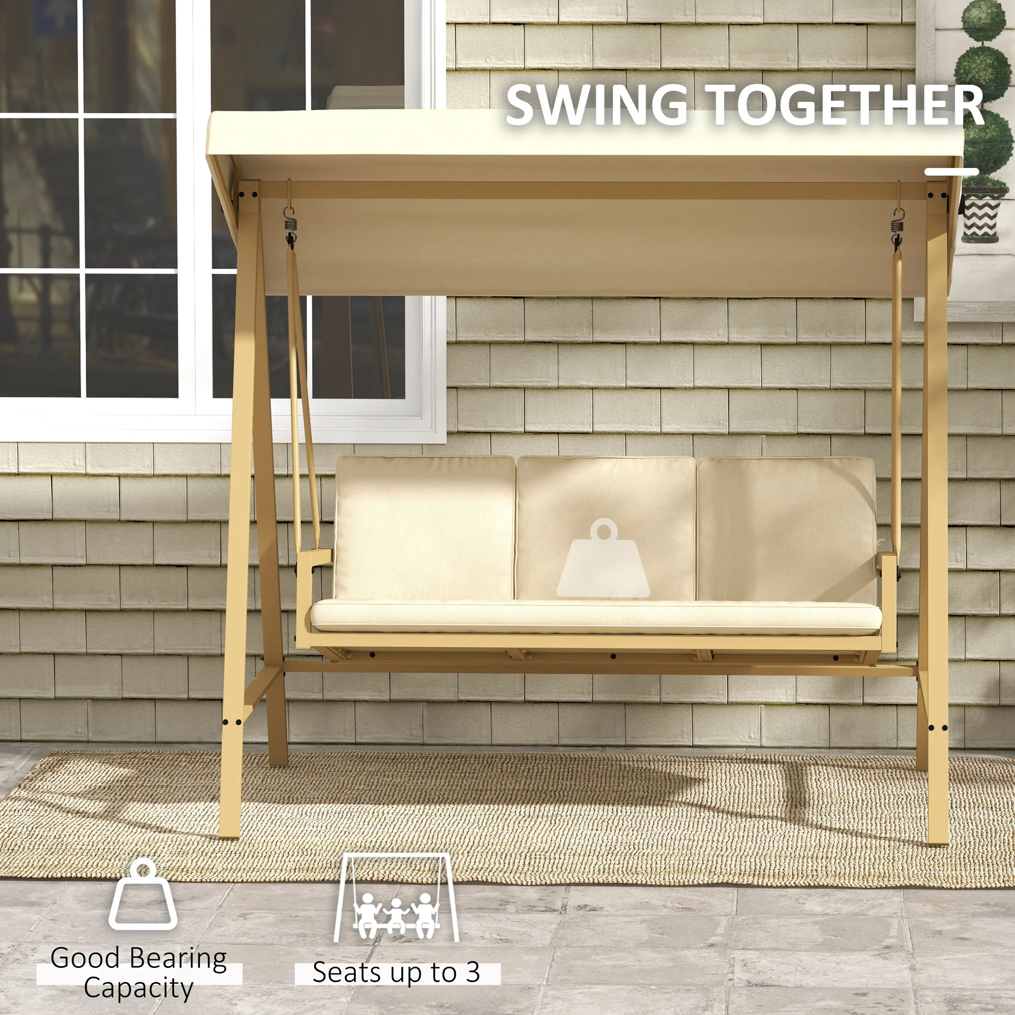 Outsunny 3 Seater Garden Swing Chair with Adjustable Canopy and Cushions - Image 7