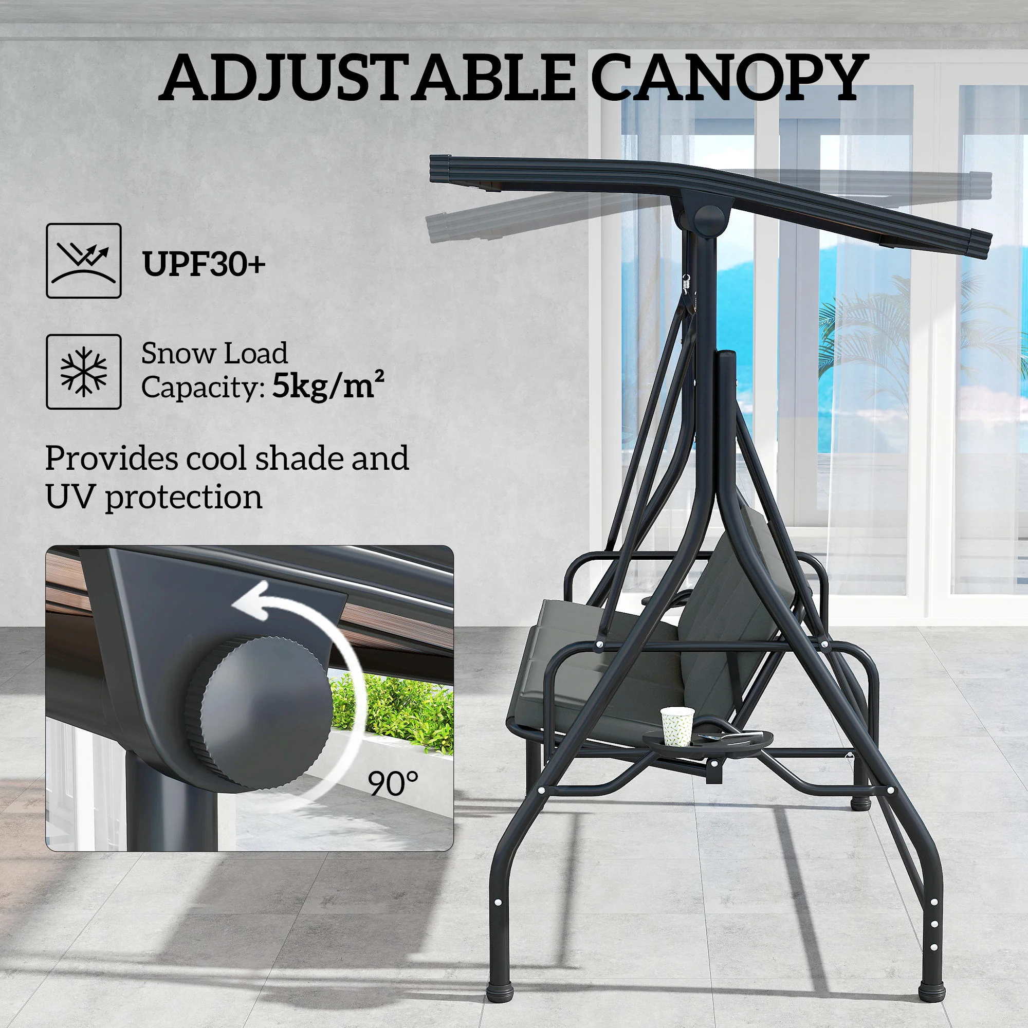 Outsunny 3 Seater Garden Swing Seat Bed, Convertible Swing Chair - Image 13