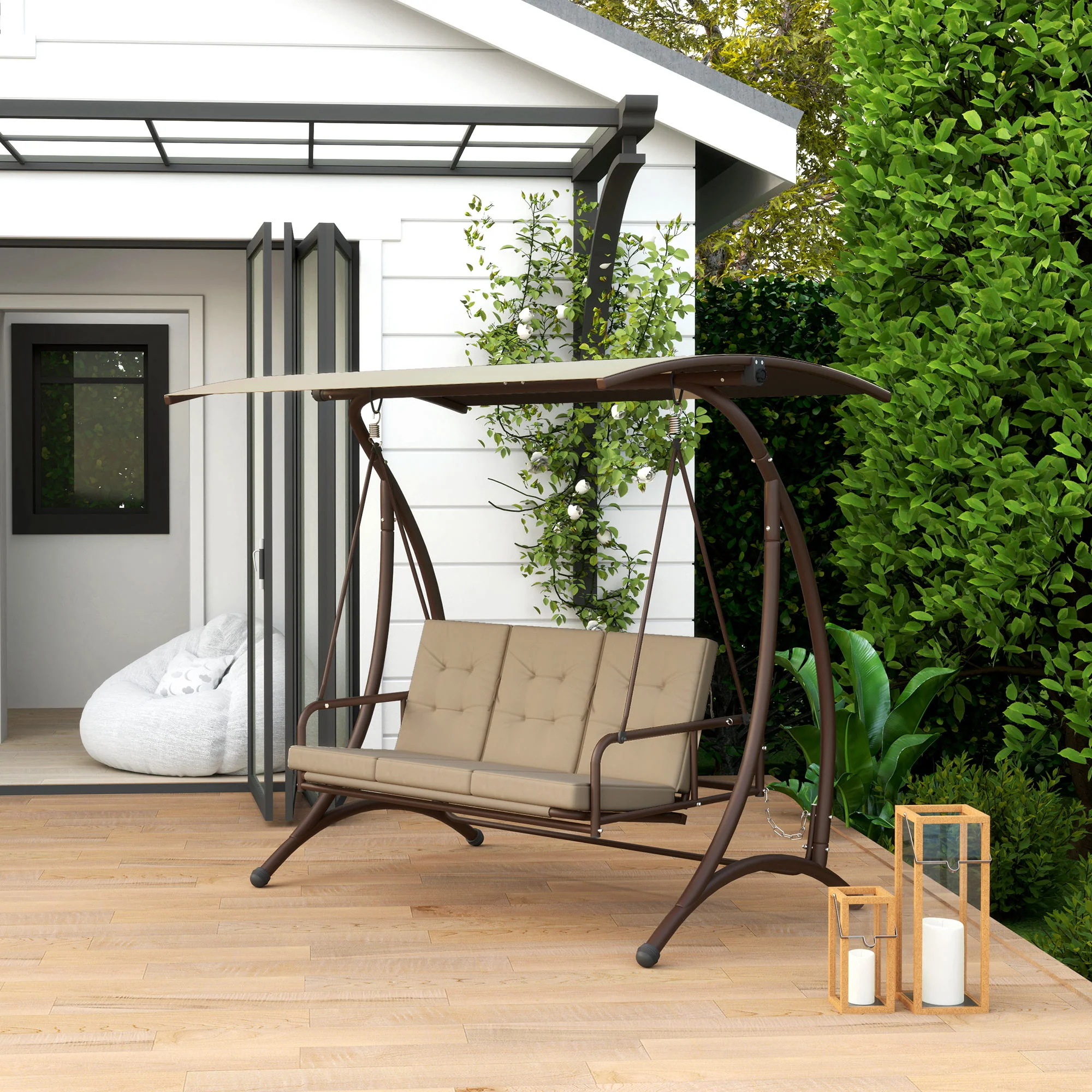 Outsunny 3 Seater Garden Swing Seat Bed with Adjustable Canopy - Image 11