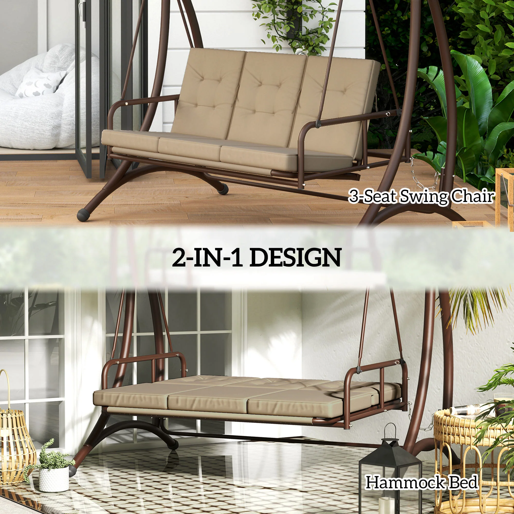 Outsunny 3 Seater Garden Swing Seat Bed with Adjustable Canopy - Image 12