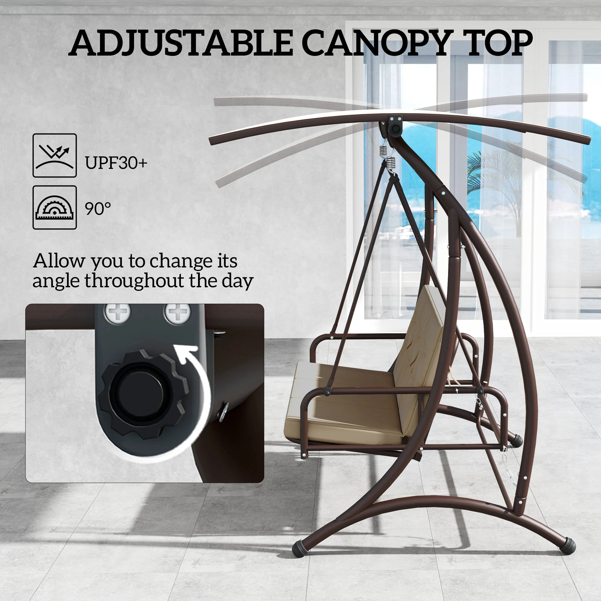 Outsunny 3 Seater Garden Swing Seat Bed with Adjustable Canopy - Image 13