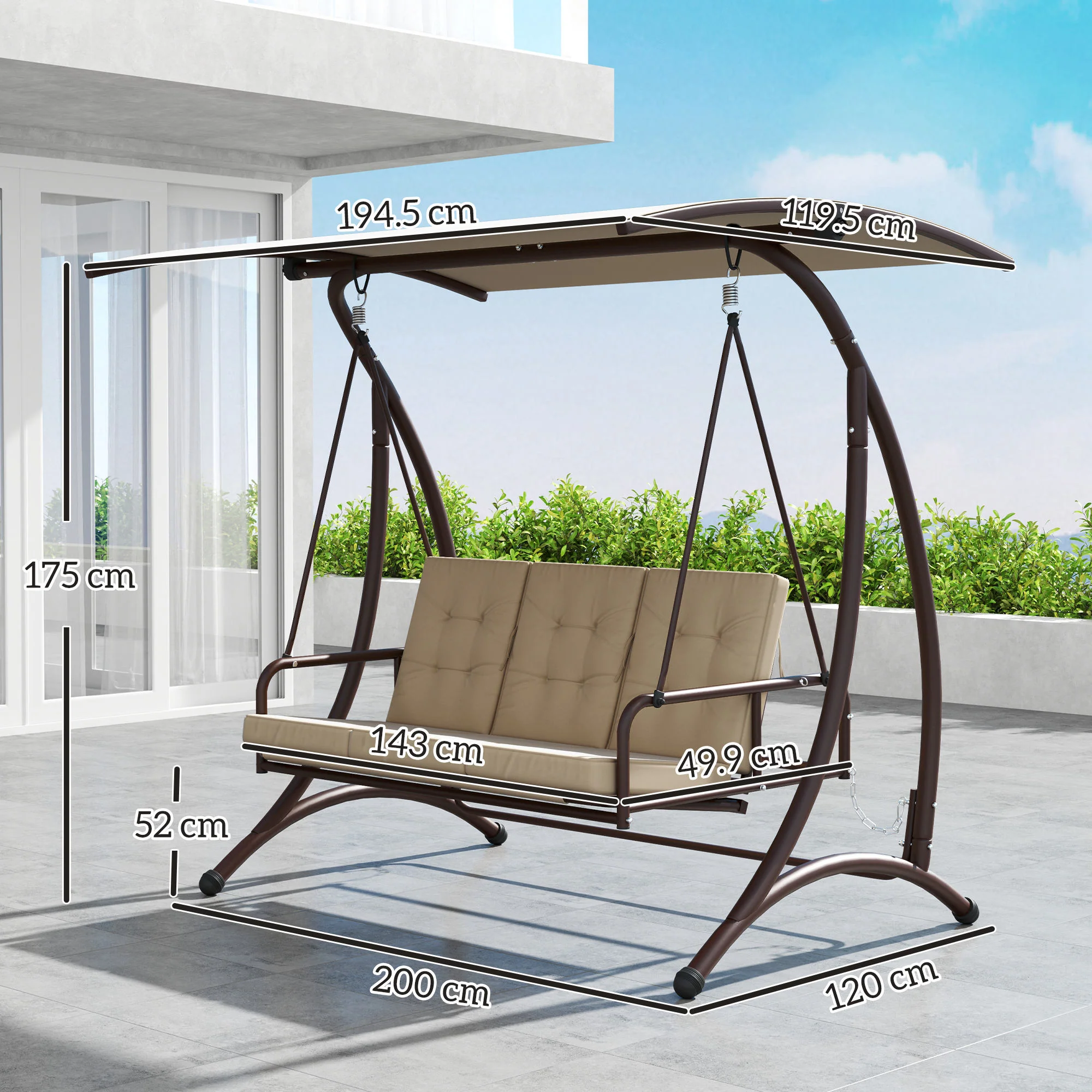 Outsunny 3 Seater Garden Swing Seat Bed with Adjustable Canopy - Image 14