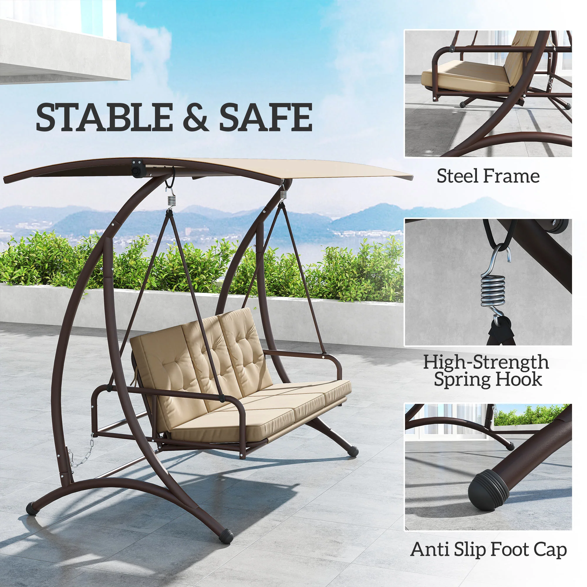Outsunny 3 Seater Garden Swing Seat Bed with Adjustable Canopy - Image 16