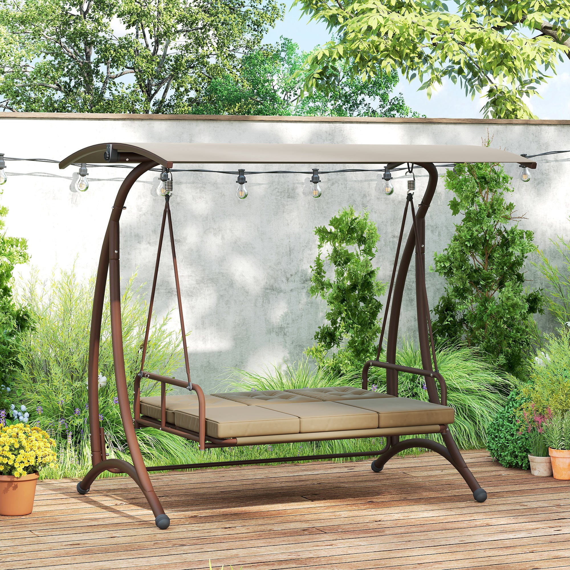Outsunny 3 Seater Garden Swing Seat Bed with Adjustable Canopy - Image 17