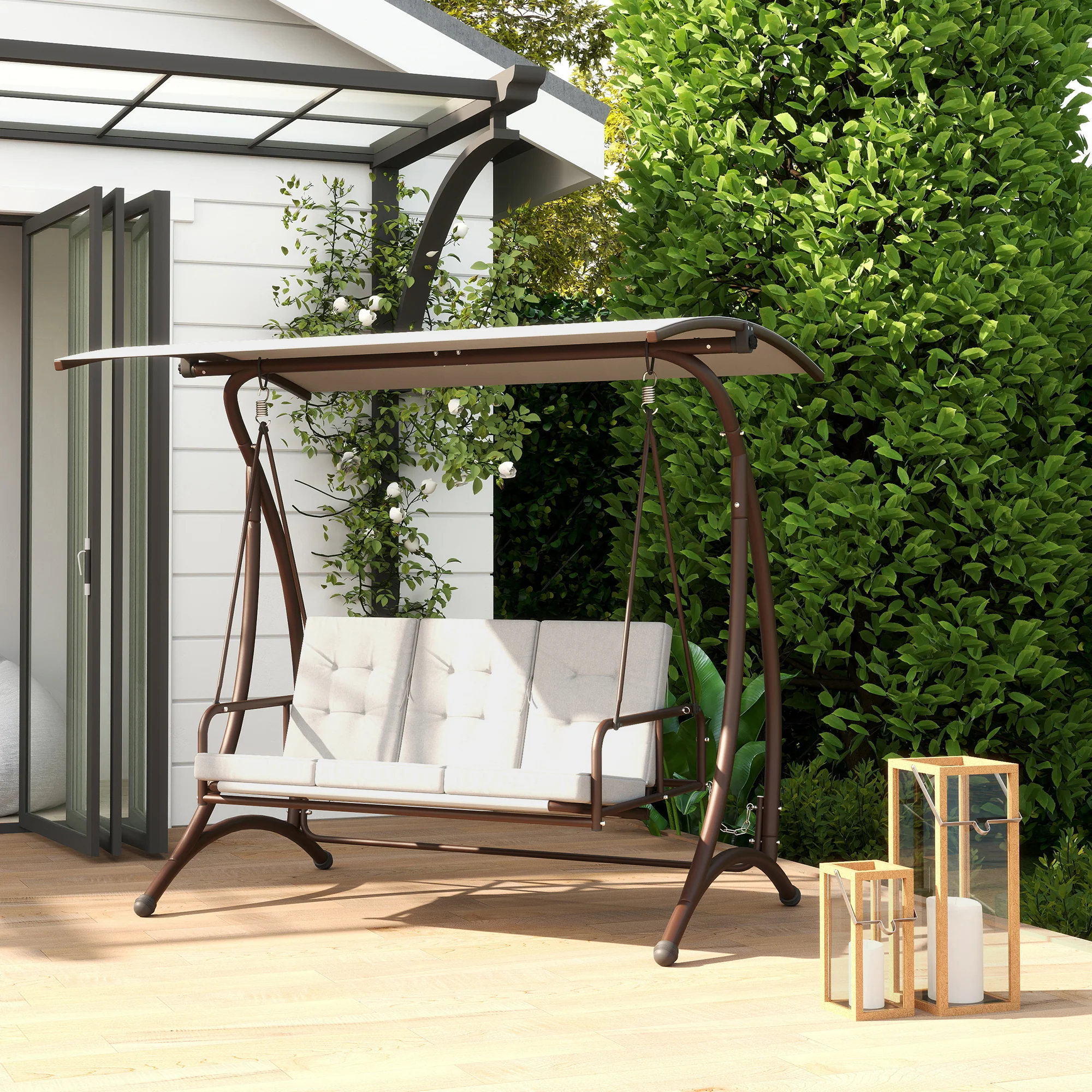 Outsunny 3 Seater Garden Swing Seat Bed with Adjustable Canopy - Image 2