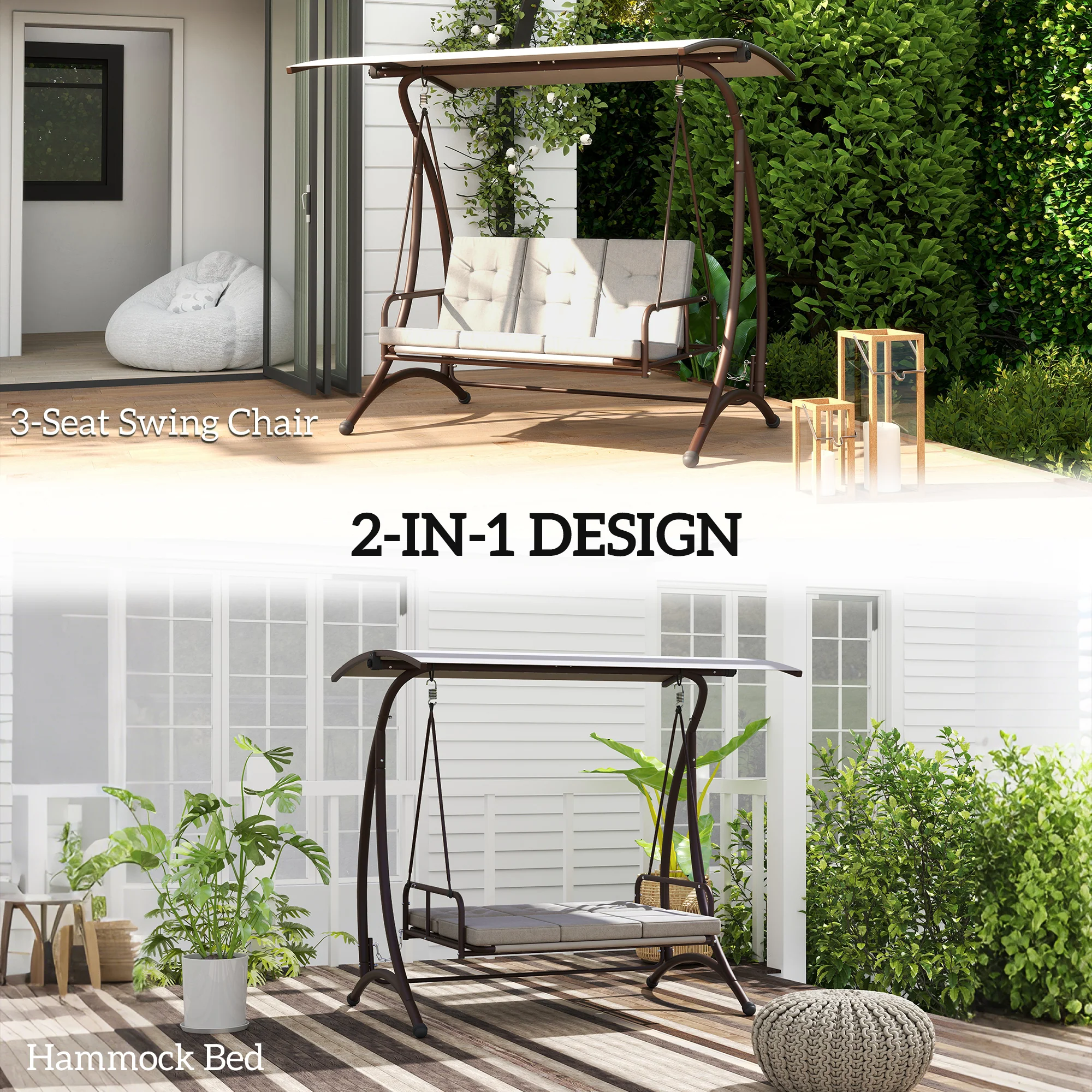 Outsunny 3 Seater Garden Swing Seat Bed with Adjustable Canopy - Image 3