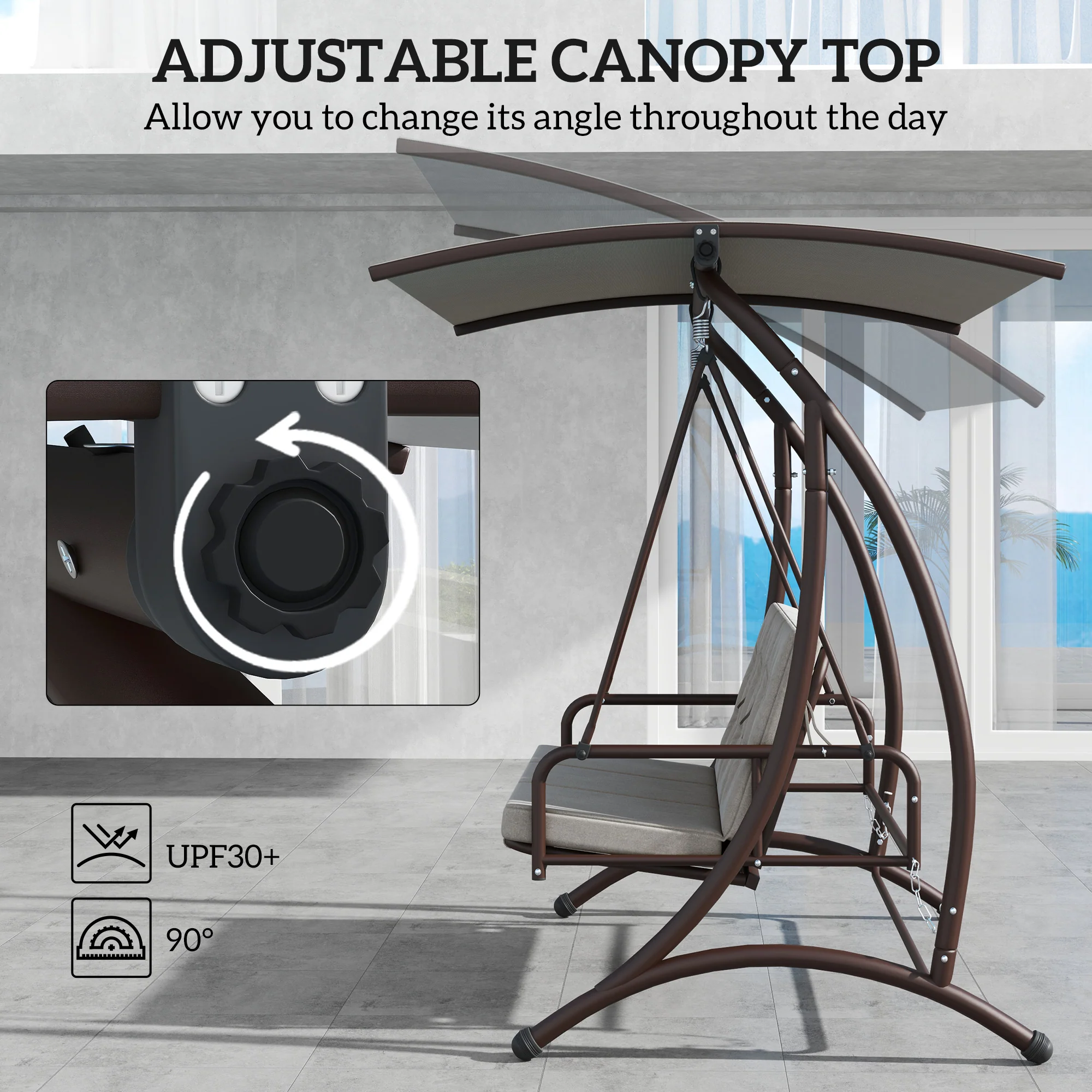 Outsunny 3 Seater Garden Swing Seat Bed with Adjustable Canopy - Image 4