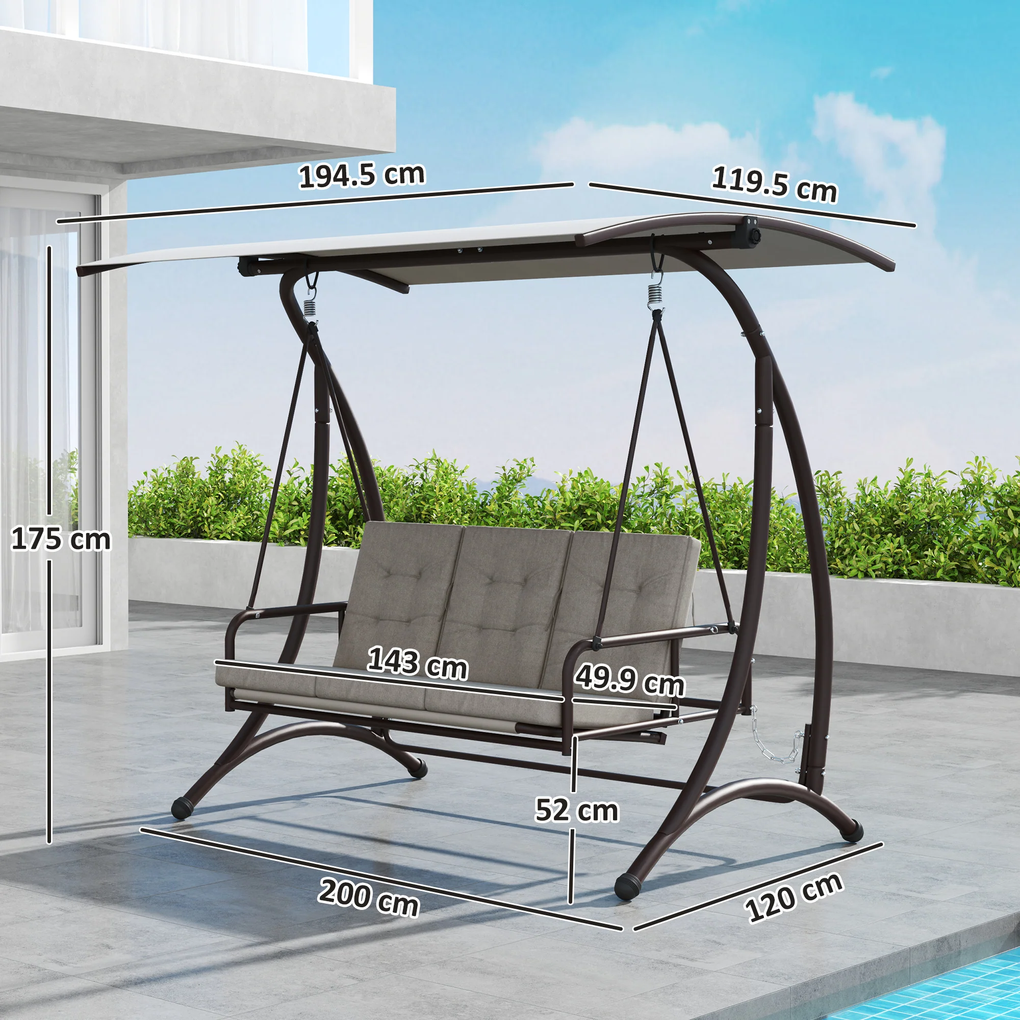 Outsunny 3 Seater Garden Swing Seat Bed with Adjustable Canopy - Image 5