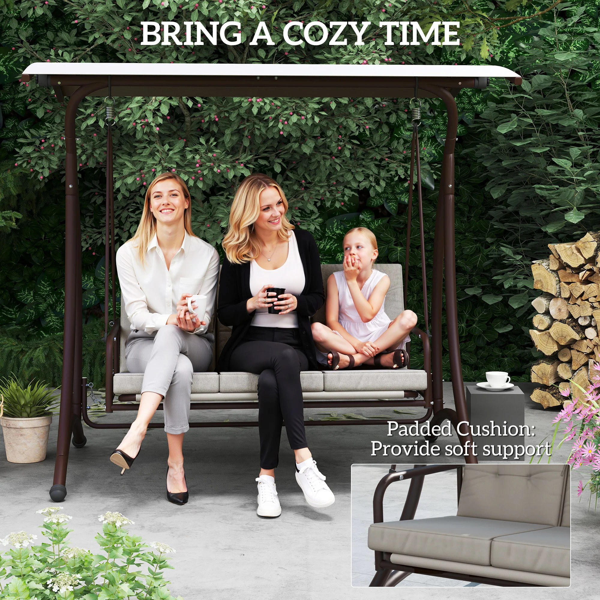 Outsunny 3 Seater Garden Swing Seat Bed with Adjustable Canopy - Image 6