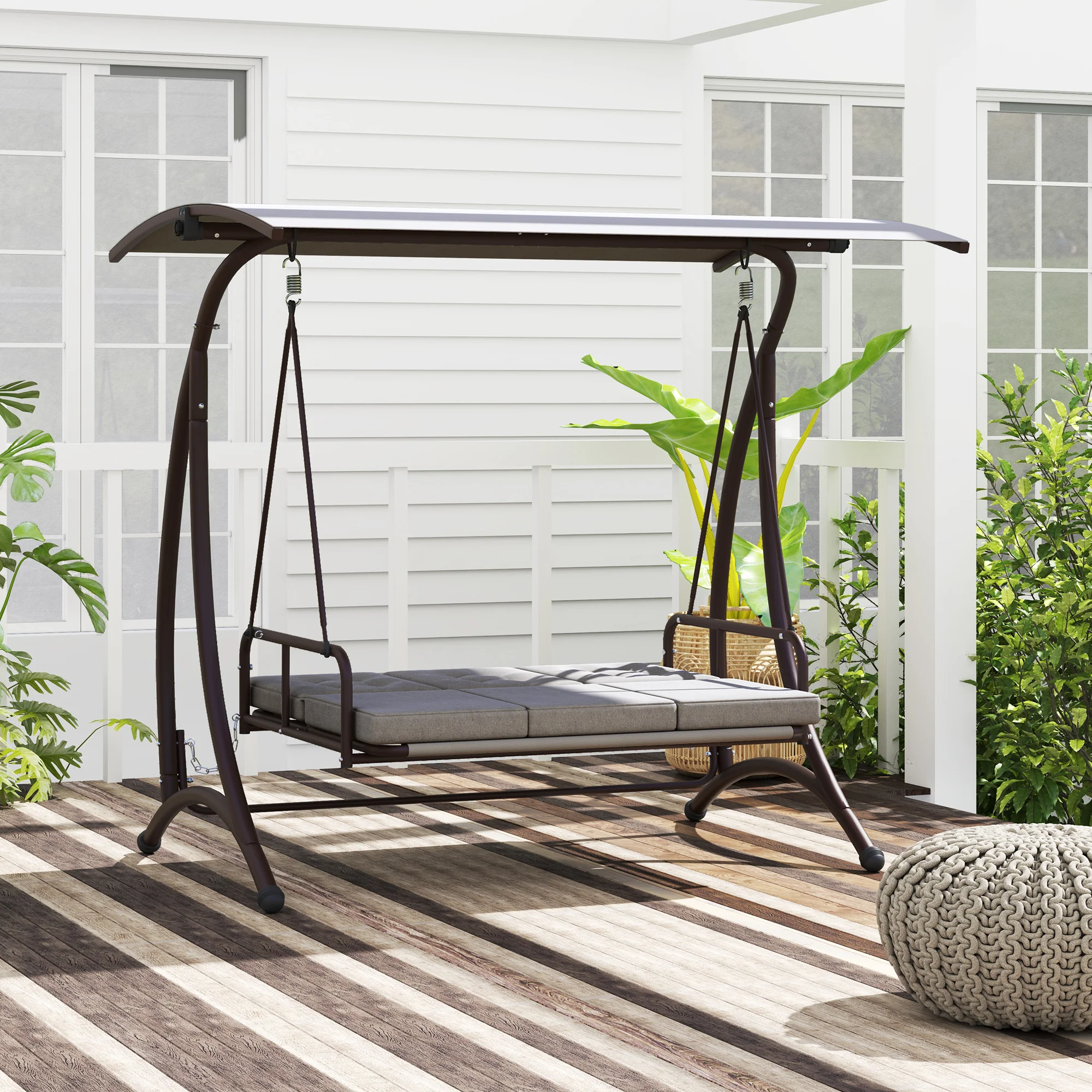 Outsunny 3 Seater Garden Swing Seat Bed with Adjustable Canopy - Image 8