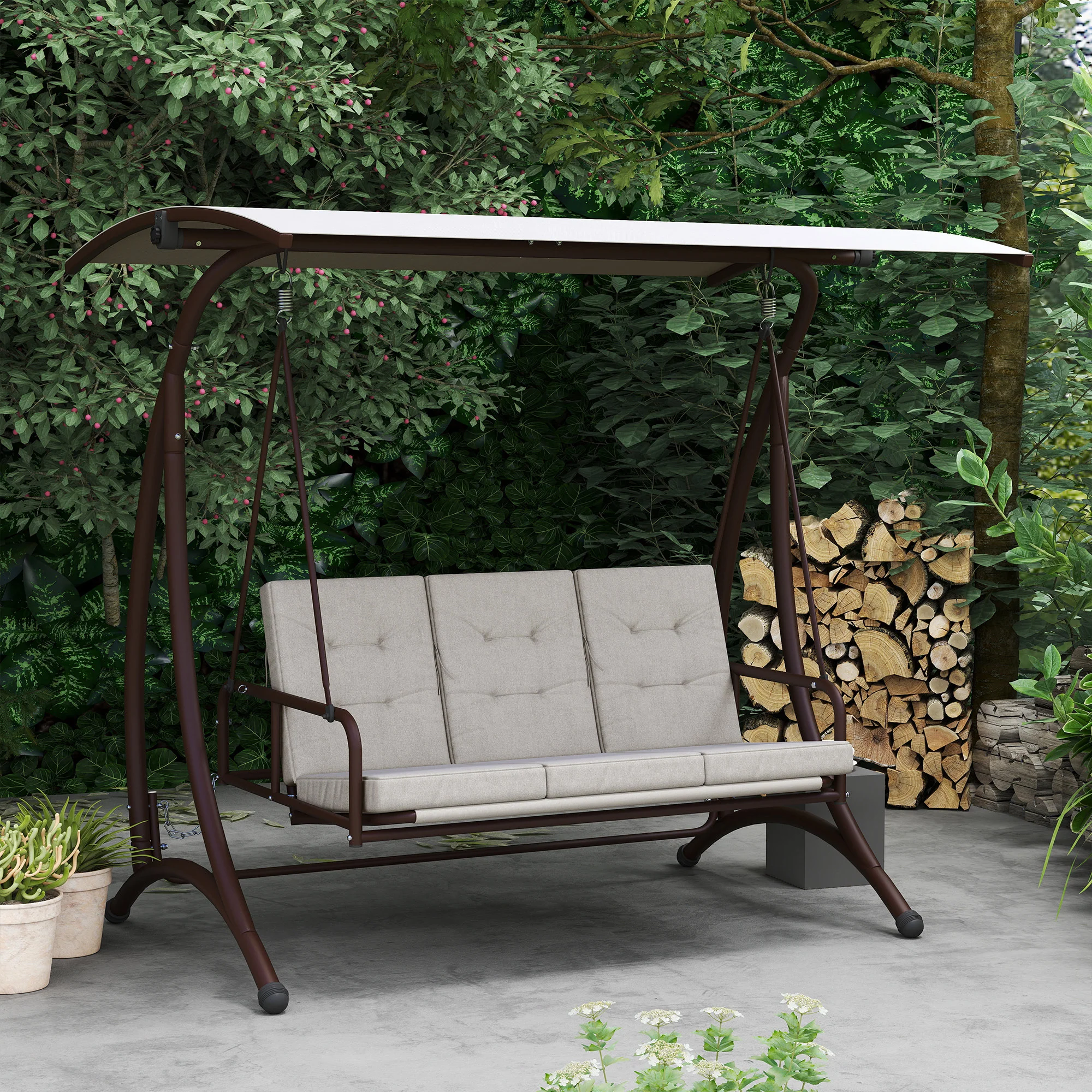 Outsunny 3 Seater Garden Swing Seat Bed with Adjustable Canopy - Image 9