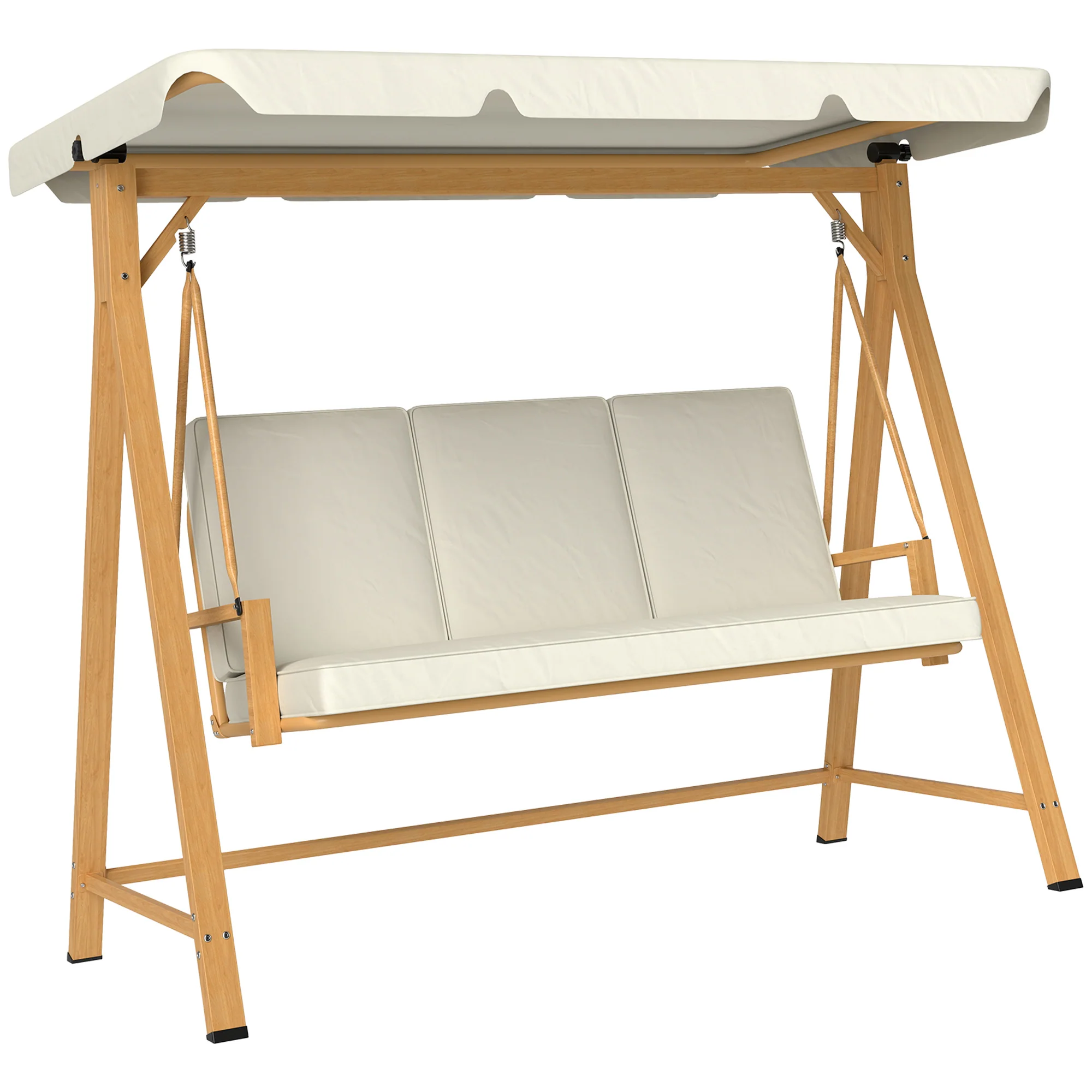 Outsunny 3 Seater Garden Swing Seat With Adjustable Canopy And Cushion