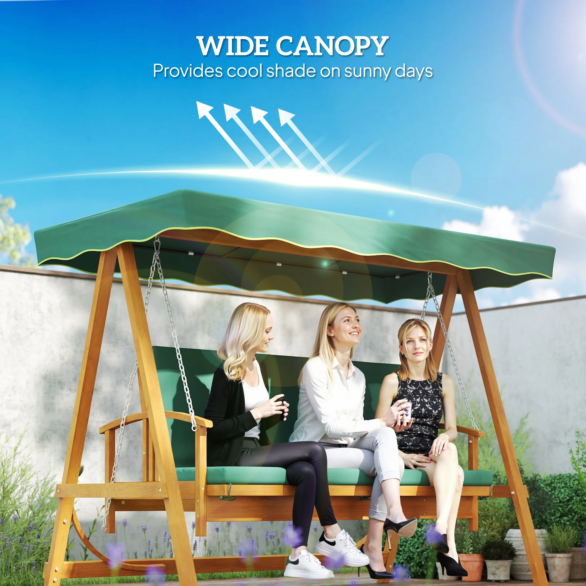 Outsunny 3 Seater Wooden Garden Swing Chair Seat Hammock Bench Lounger Bed - Image 4