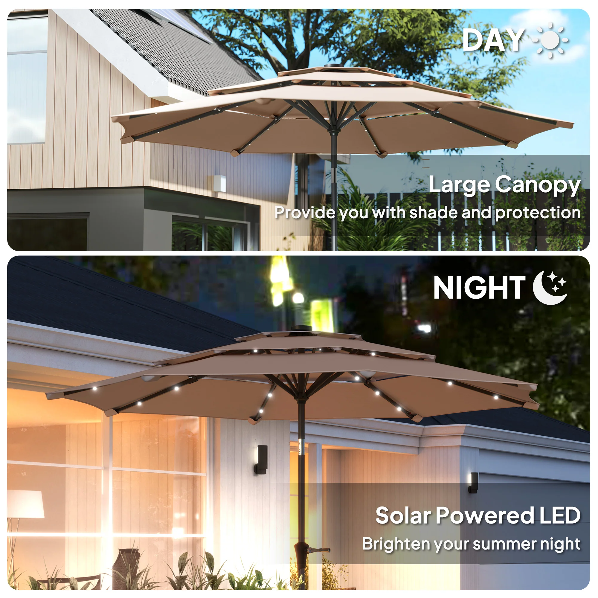 Outsunny 3-Tier Garden Parasol w/ Solar LED Lights, Tilt, Crank Handle - Image 13