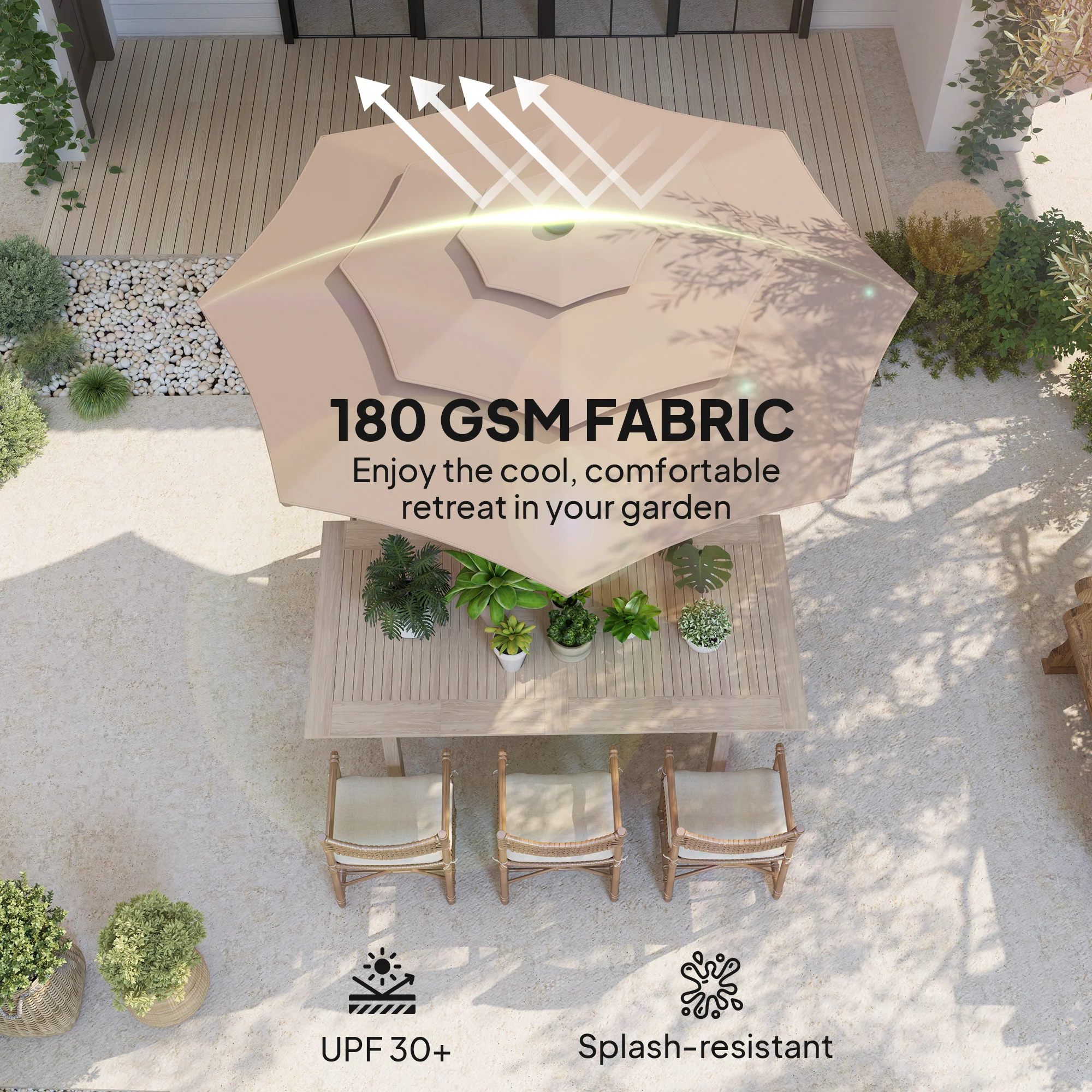 Outsunny 3-Tier Garden Parasol w/ Solar LED Lights, Tilt, Crank Handle - Image 16