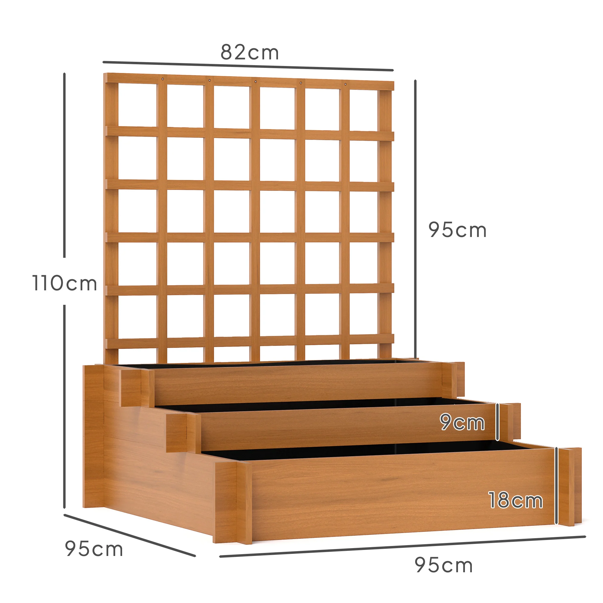 Outsunny 3 Tier Wooden Garden Planters with Trellis for Vine Climbing Plants - Image 5