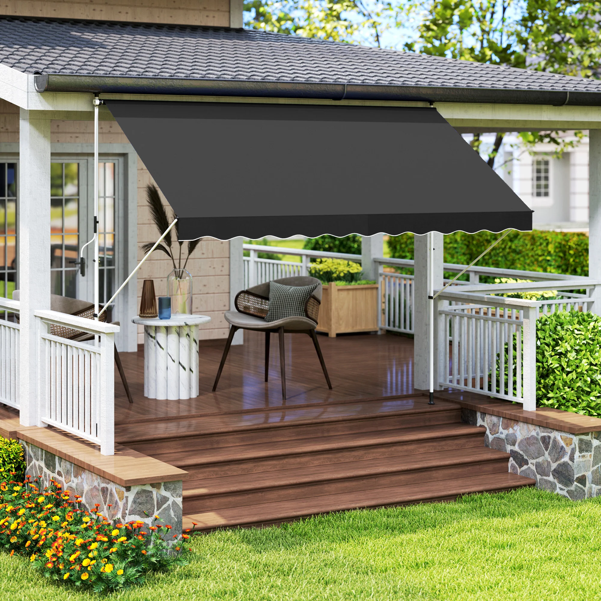 Outsunny 3 x 1.5 m Retractable patio Awning Floor-to-ceiling shade, Black - Image 2