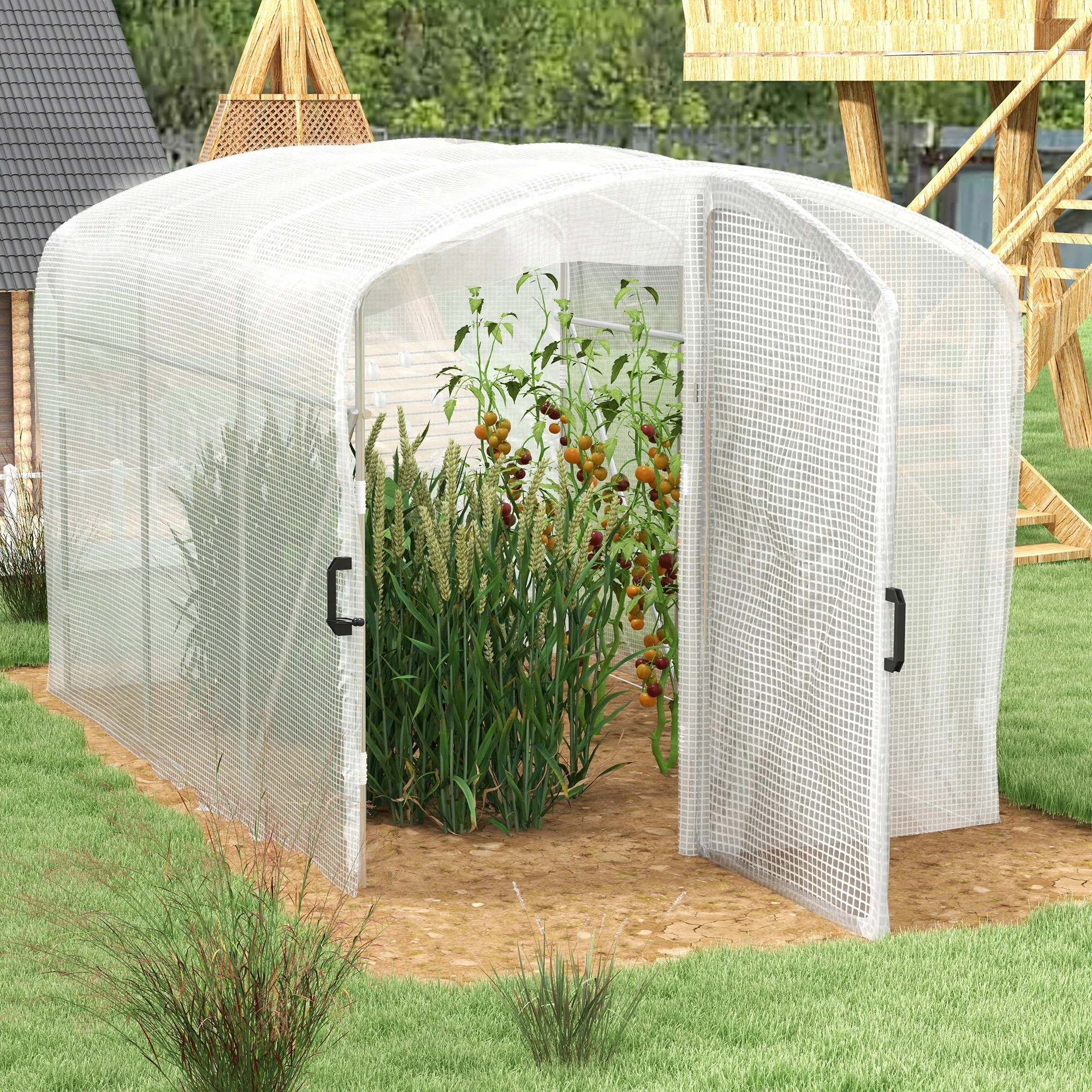 Outsunny 3 x 2 x 2m Polytunnel Greenhouse with Door, Galvanised Steel Frame - Image 2
