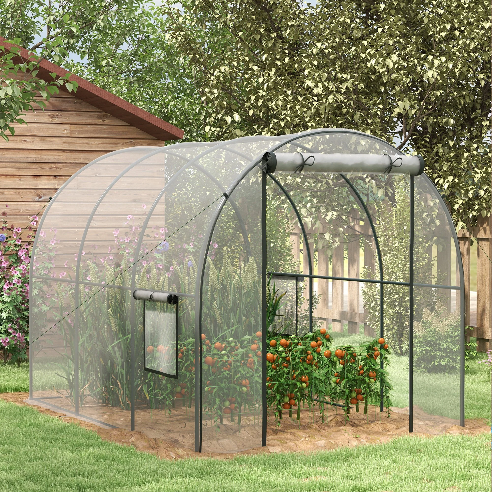Outsunny 3 x 2 x 2m Polytunnel Greenhouse with Door, Windows, Steel Frame - Image 2