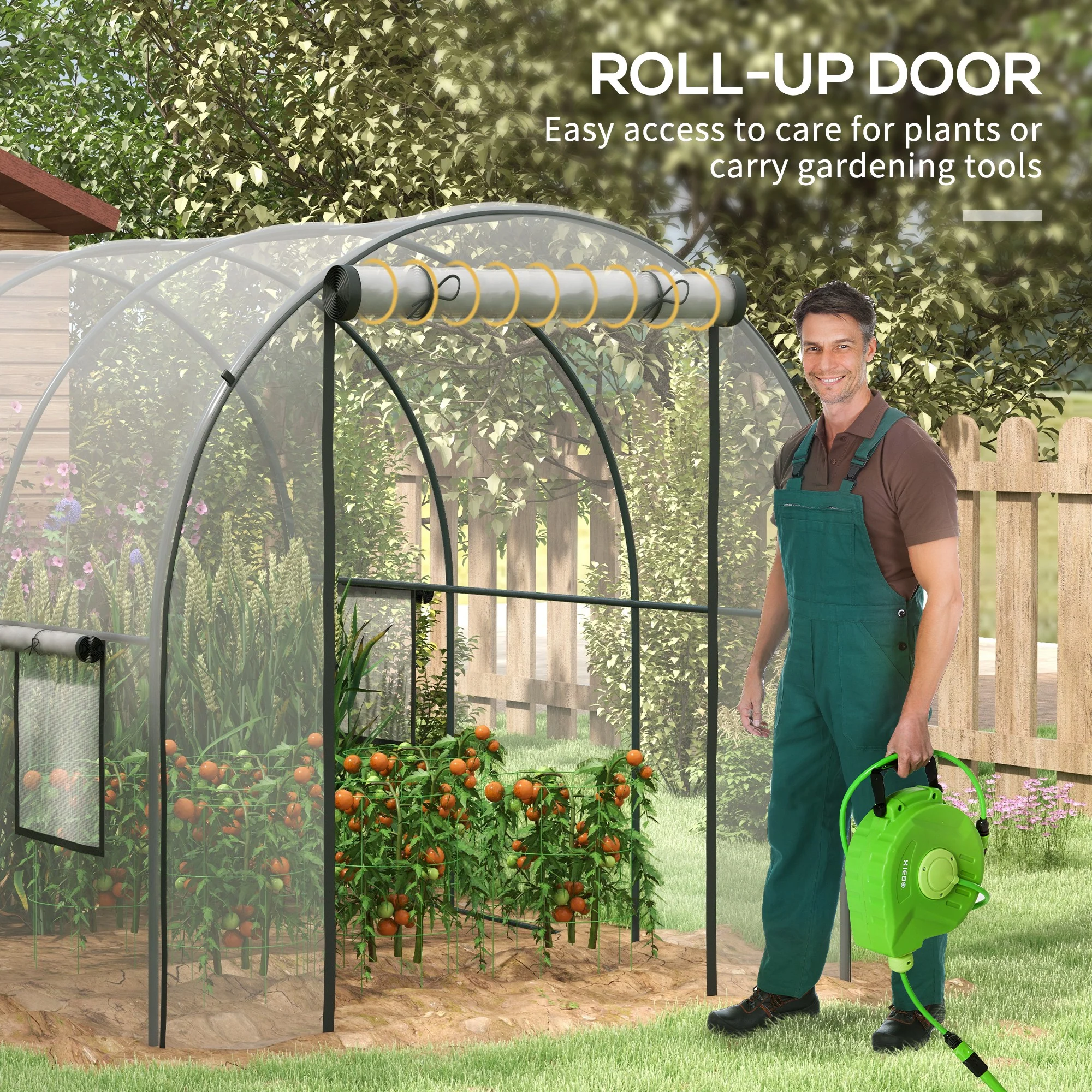 Outsunny 3 x 2 x 2m Polytunnel Greenhouse with Door, Windows, Steel Frame - Image 4