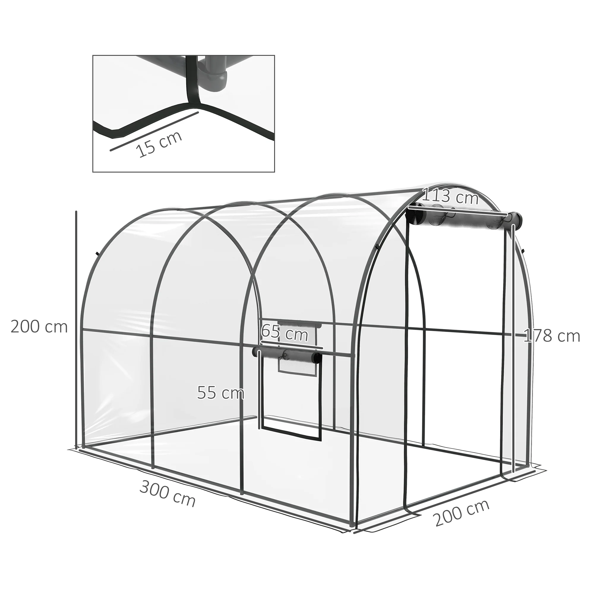 Outsunny 3 x 2 x 2m Polytunnel Greenhouse with Door, Windows, Steel Frame - Image 5