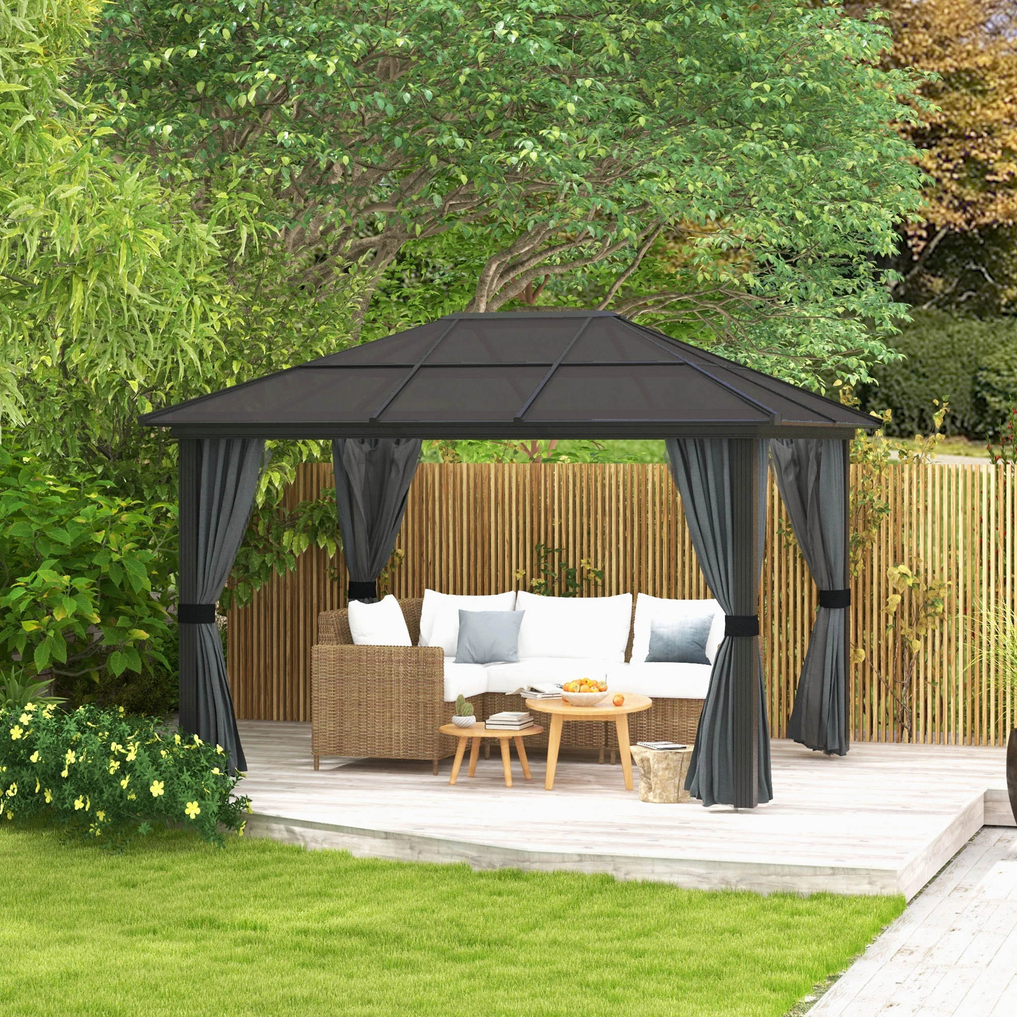 Outsunny 3 x 3.6m Aluminium Hardtop Gazebo Canopy w/ Polycarbonate Top - Image 2