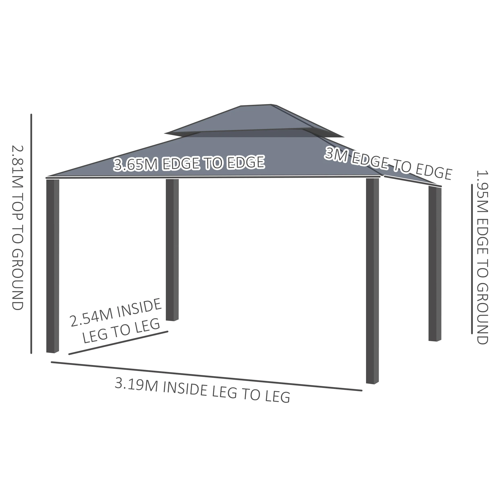 Outsunny 3 X 3.7m Aluminium Hardtop Gazebo Canopy 2 Tier Roof - Image 14