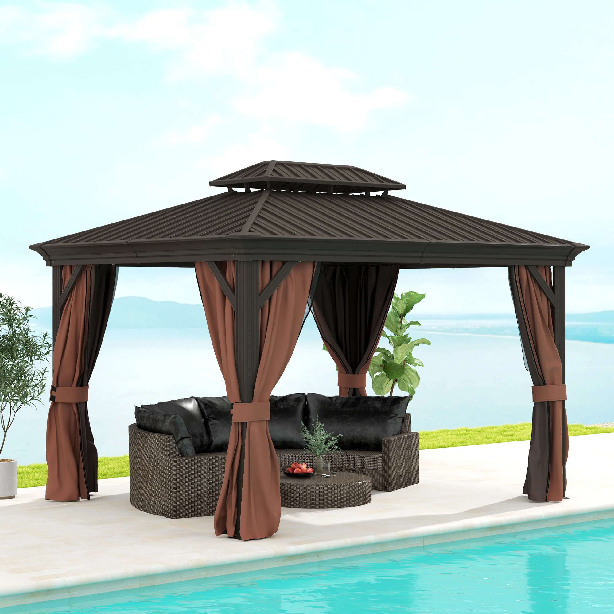 Outsunny 3 X 3.7m Aluminium Hardtop Gazebo Canopy 2 Tier Roof - Image 2