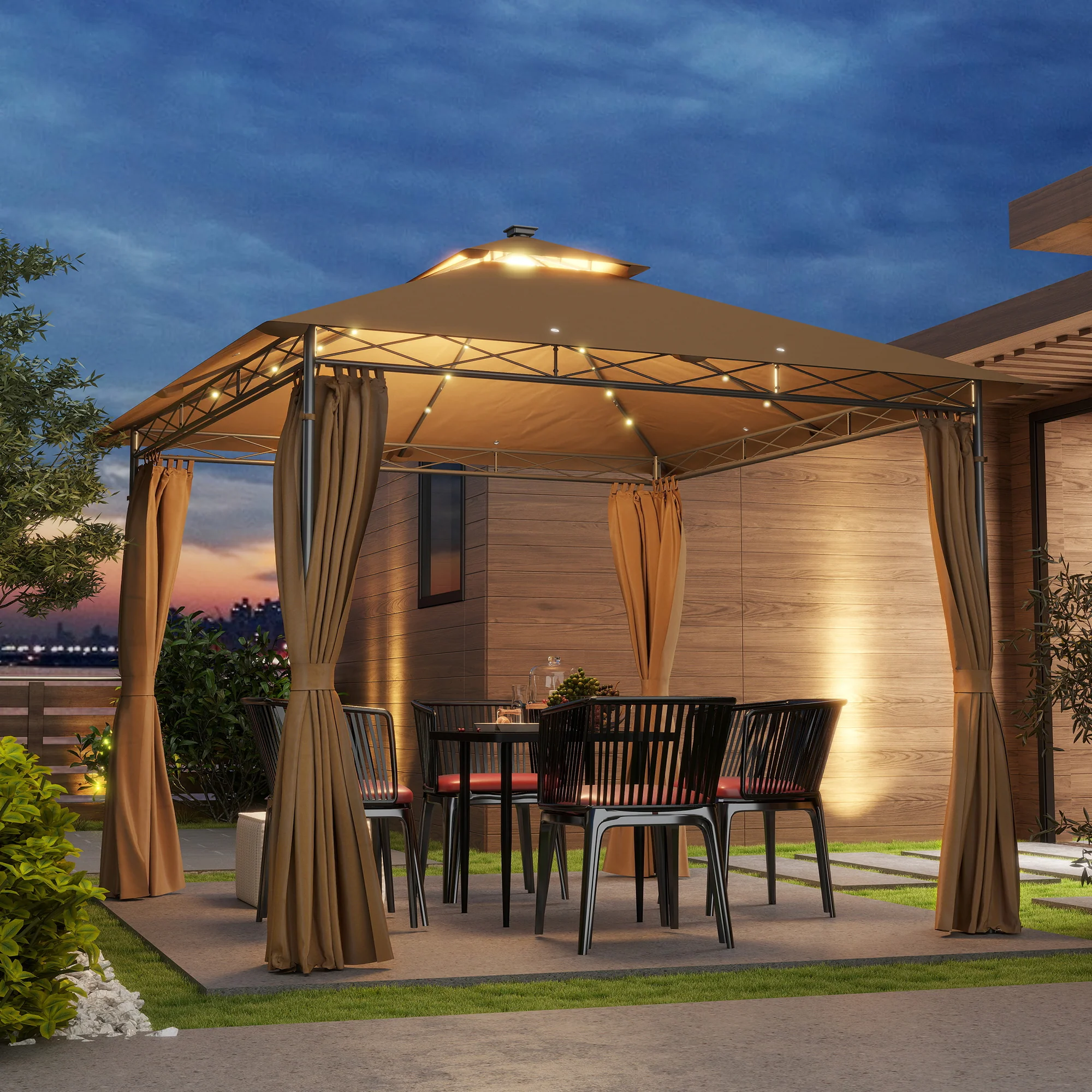 Outsunny 3 x 3 m Double Roof Outdoor Gazebo with Curtains, Dark Grey - Image 11