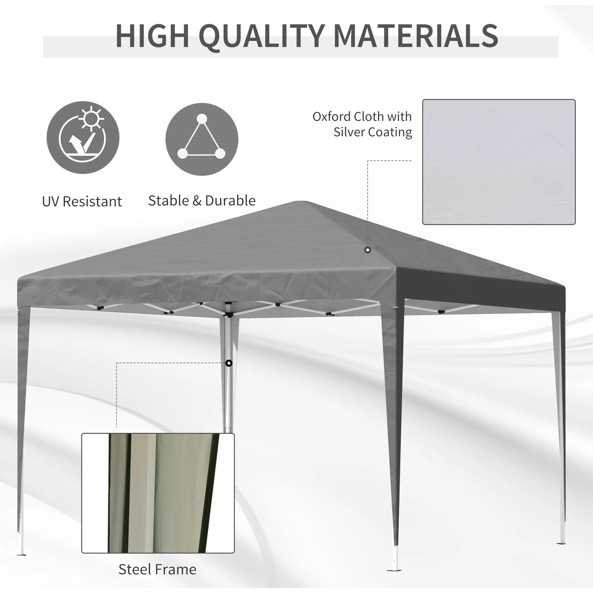 Outsunny 3 x 3 m Garden Pop Up Gazebo Marquee Party Tent Wedding Canopy Grey - Image 3