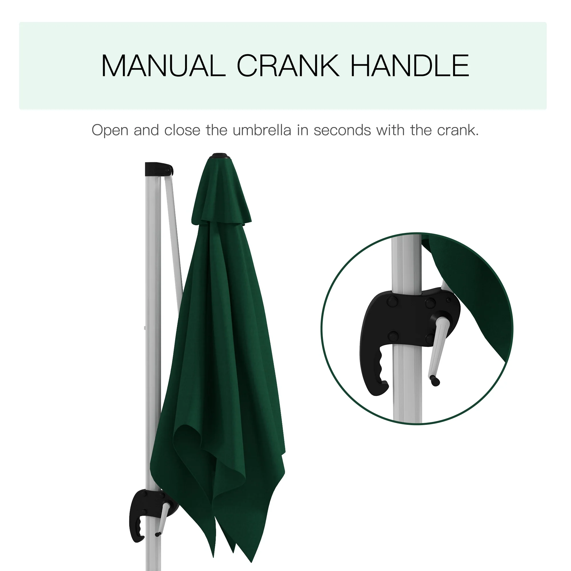 Outsunny 3 x 3(m) Cantilever Roma Parasol Garden Umbrella with Cross Base Green - Image 7