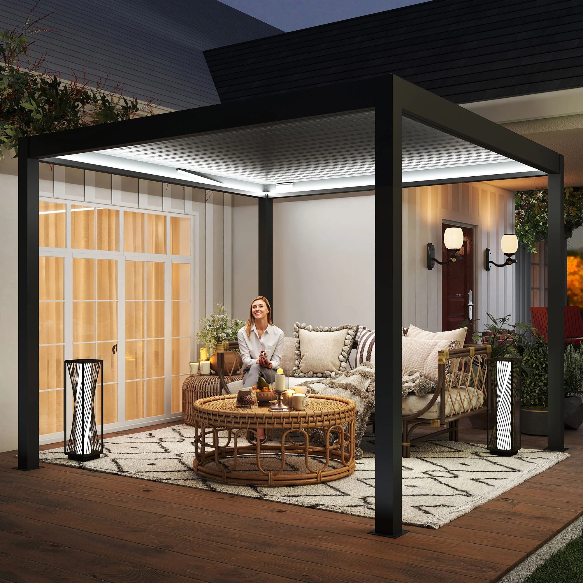 Outsunny 3 X 3(m) Electric Louvered Pergola Aluminium Pergola W/ LED Light - Image 2