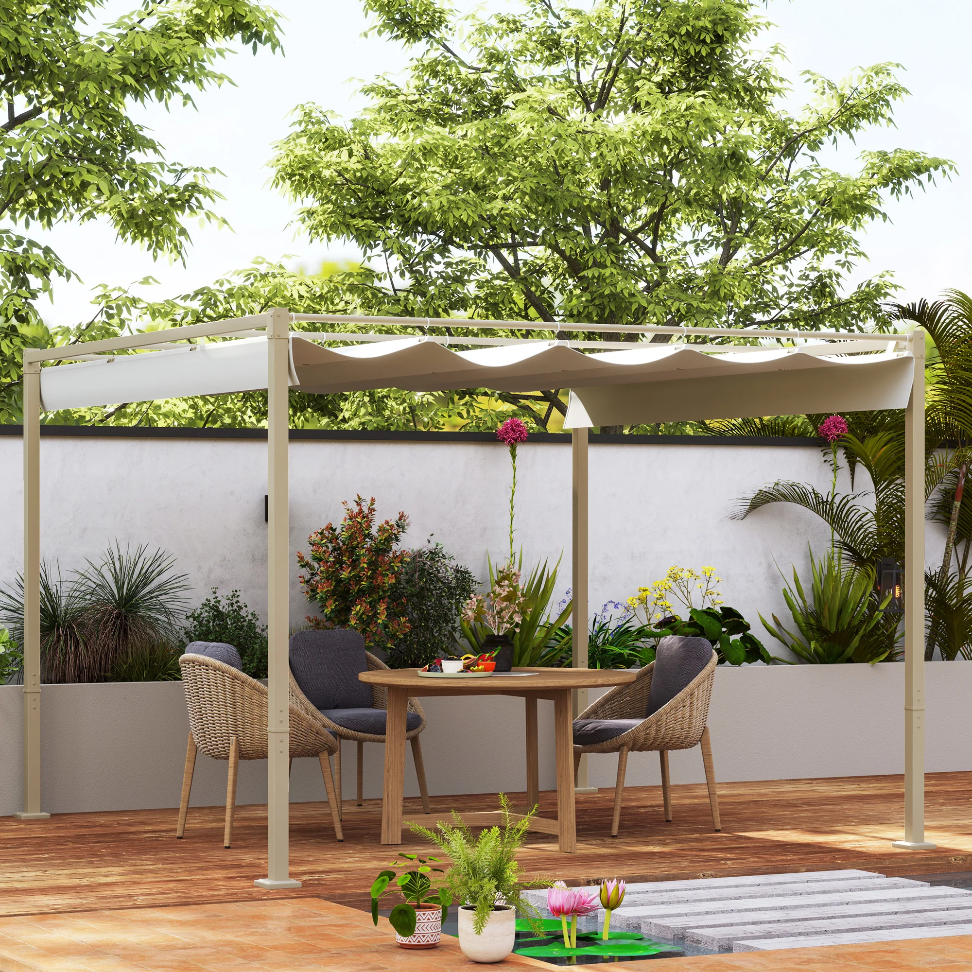 Outsunny 3 X 3(m) Garden Pergola With Retractable Roof, UPF30+ - Image 11