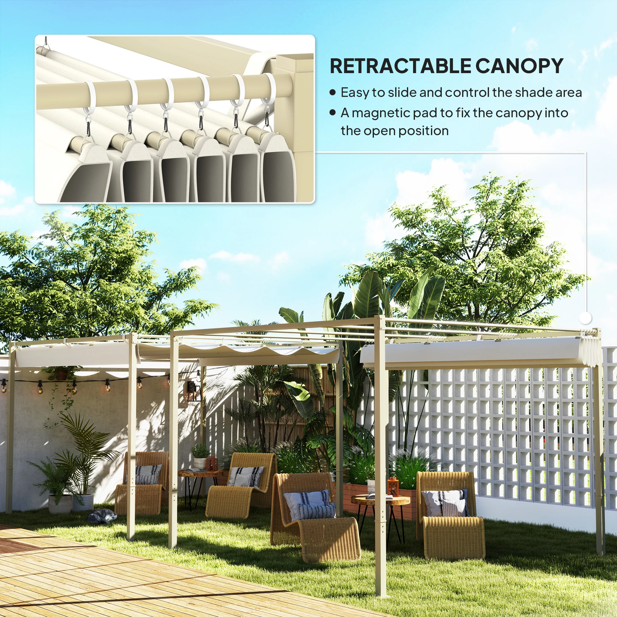 Outsunny 3 X 3(m) Garden Pergola With Retractable Roof, UPF30+ - Image 12