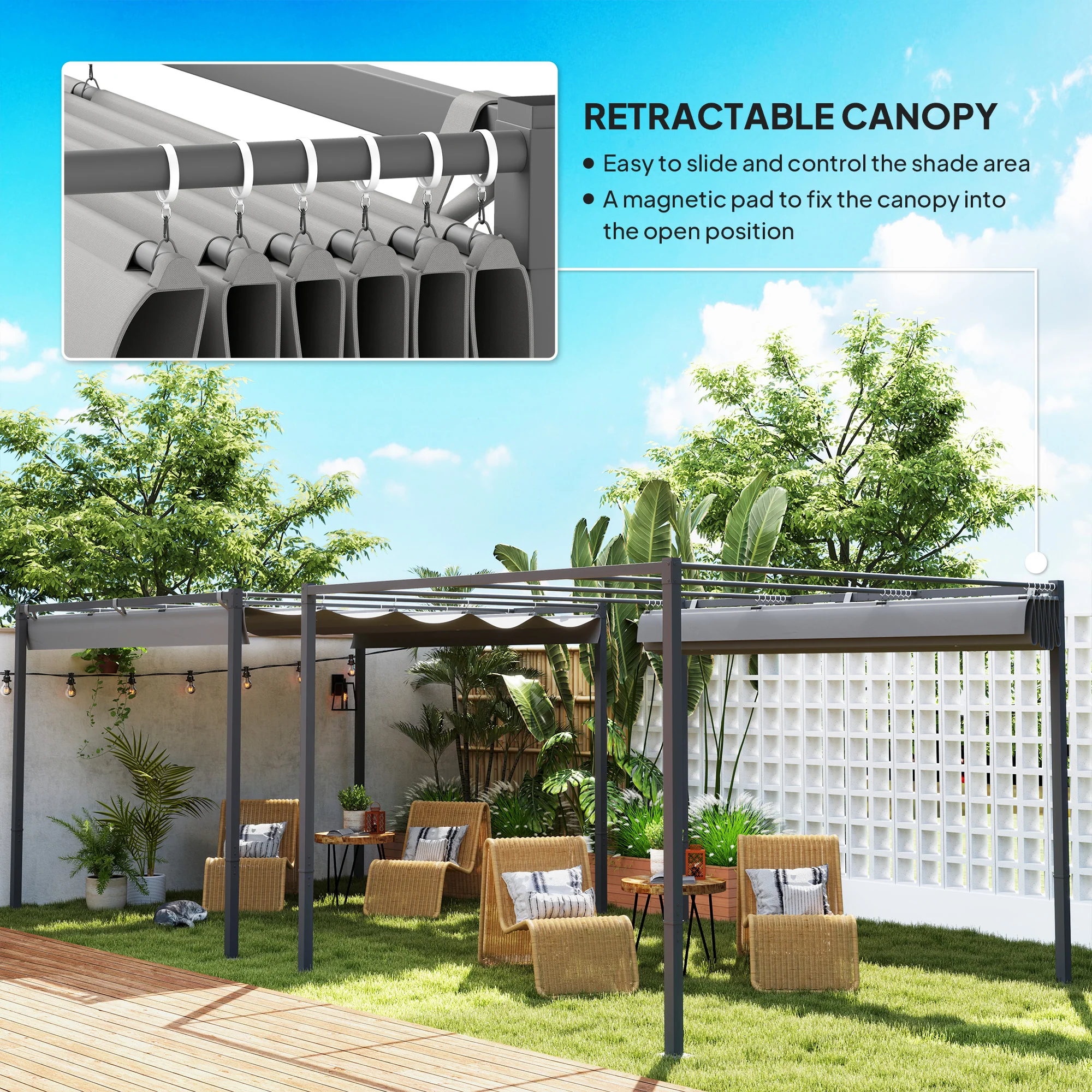 Outsunny 3 X 3(m) Garden Pergola With Retractable Roof, UPF30+ - Image 3