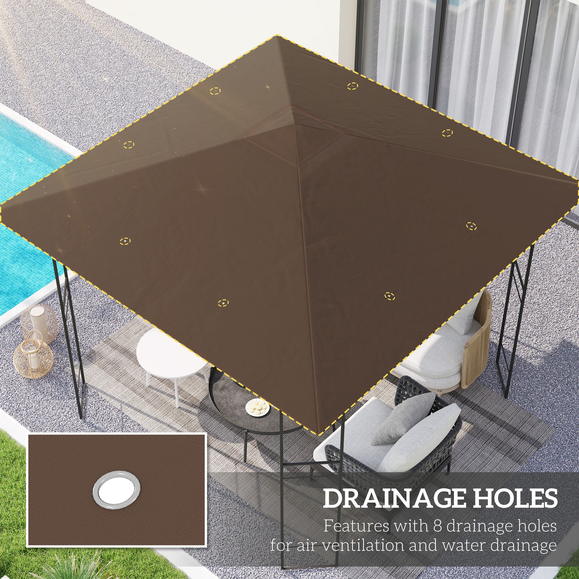 Outsunny 3 X 3(m) Gazebo Canopy Replacement Cover With Drain Holes - Image 12