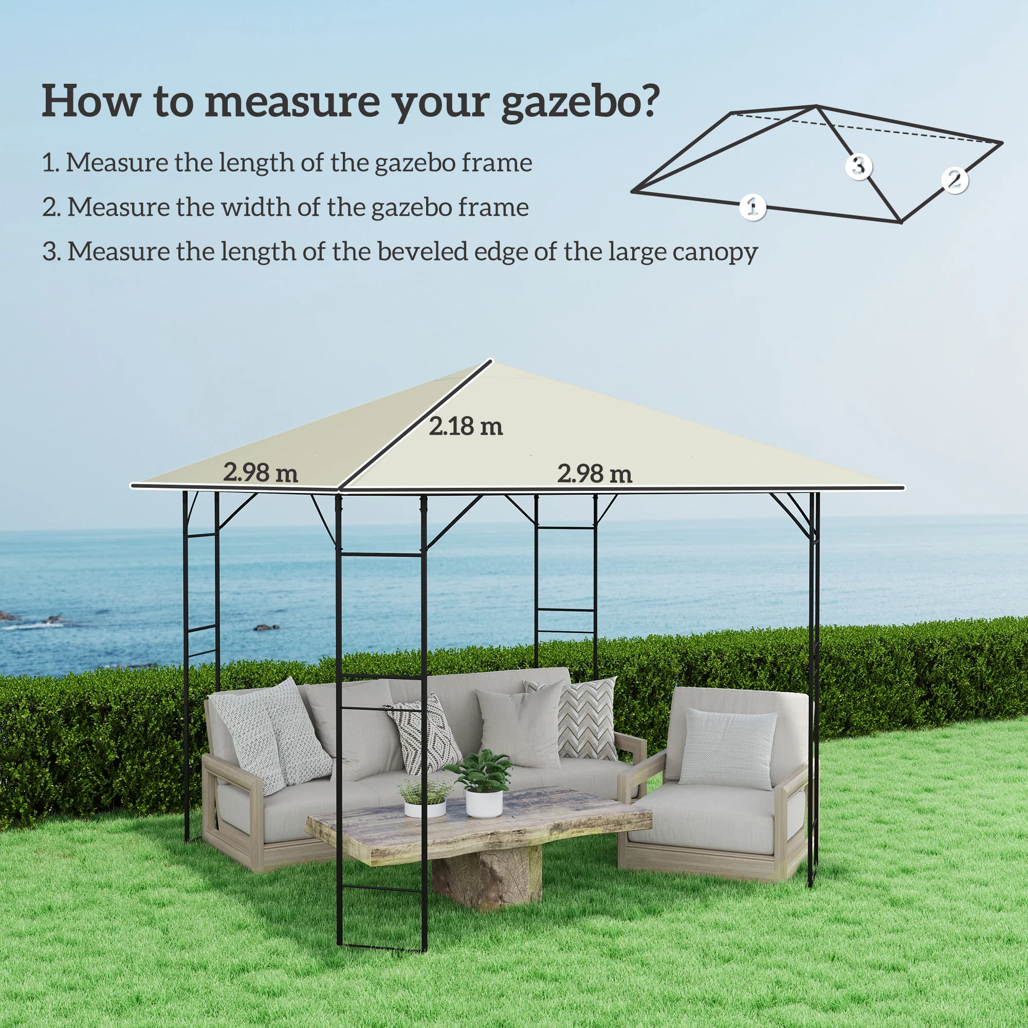 Outsunny 3 X 3(m) Gazebo Canopy Replacement Cover With Drain Holes - Image 23