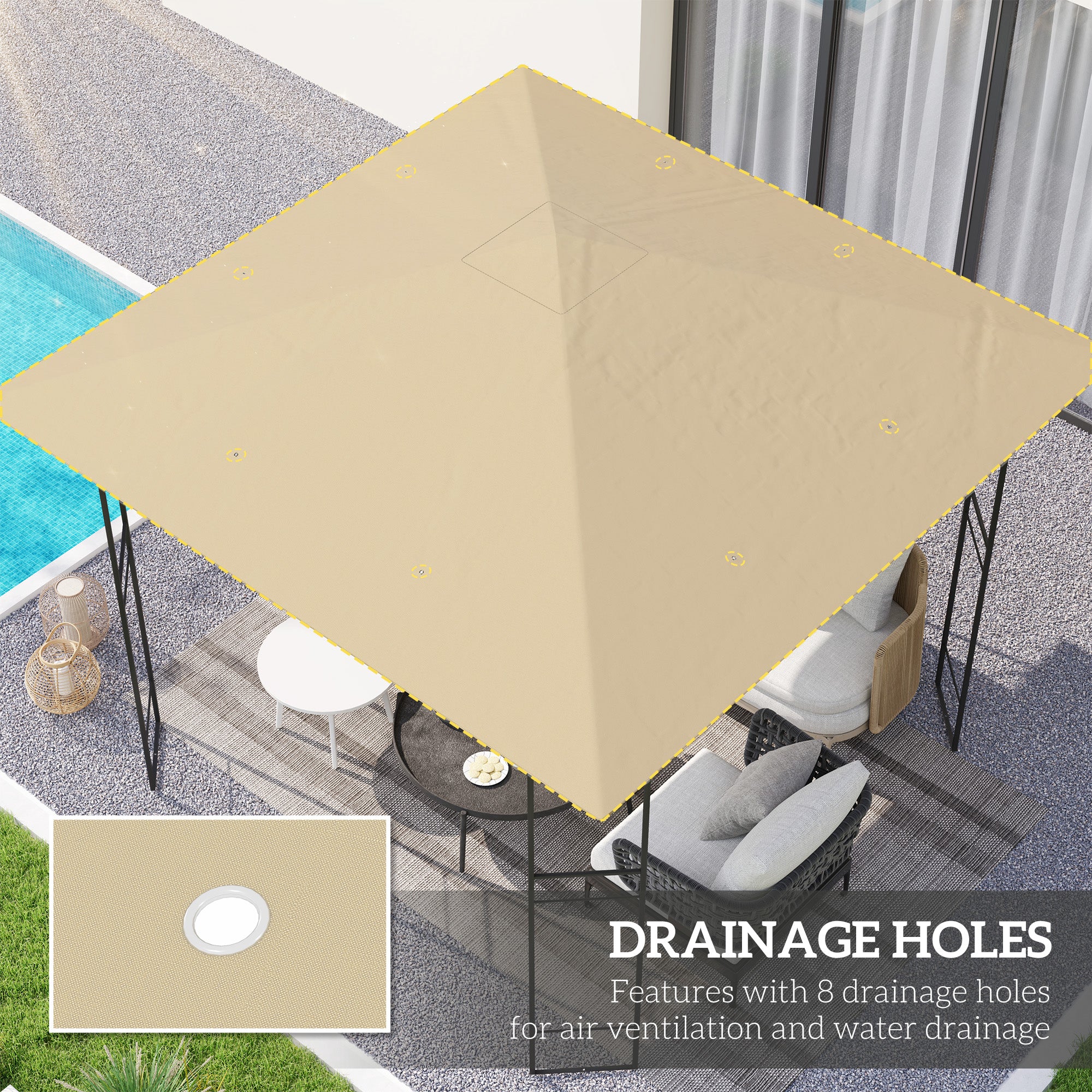 Outsunny 3 X 3(m) Gazebo Canopy Replacement Cover With Drain Holes - Image 3
