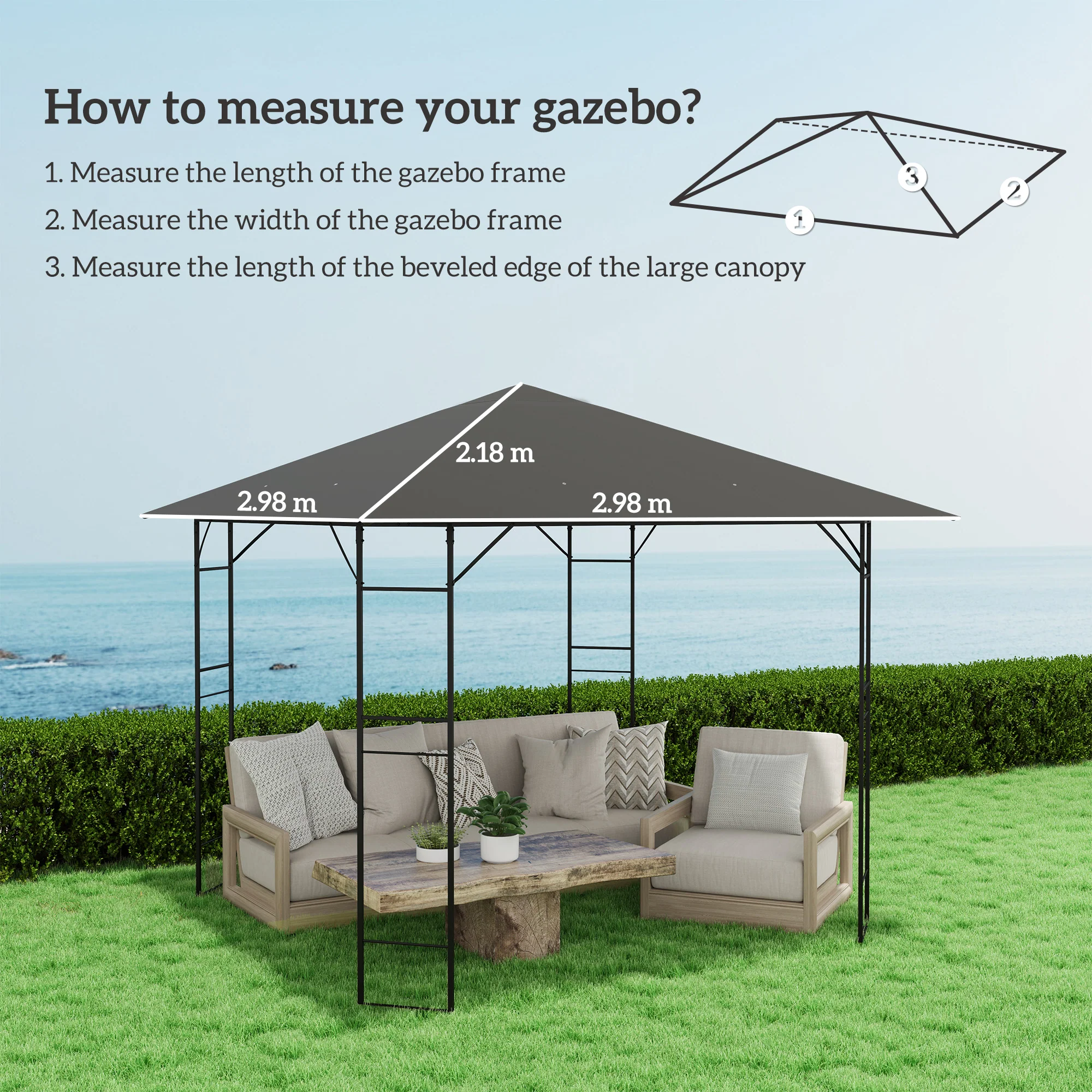 Outsunny 3 X 3(m) Gazebo Canopy Replacement Cover With Drain Holes - Image 32