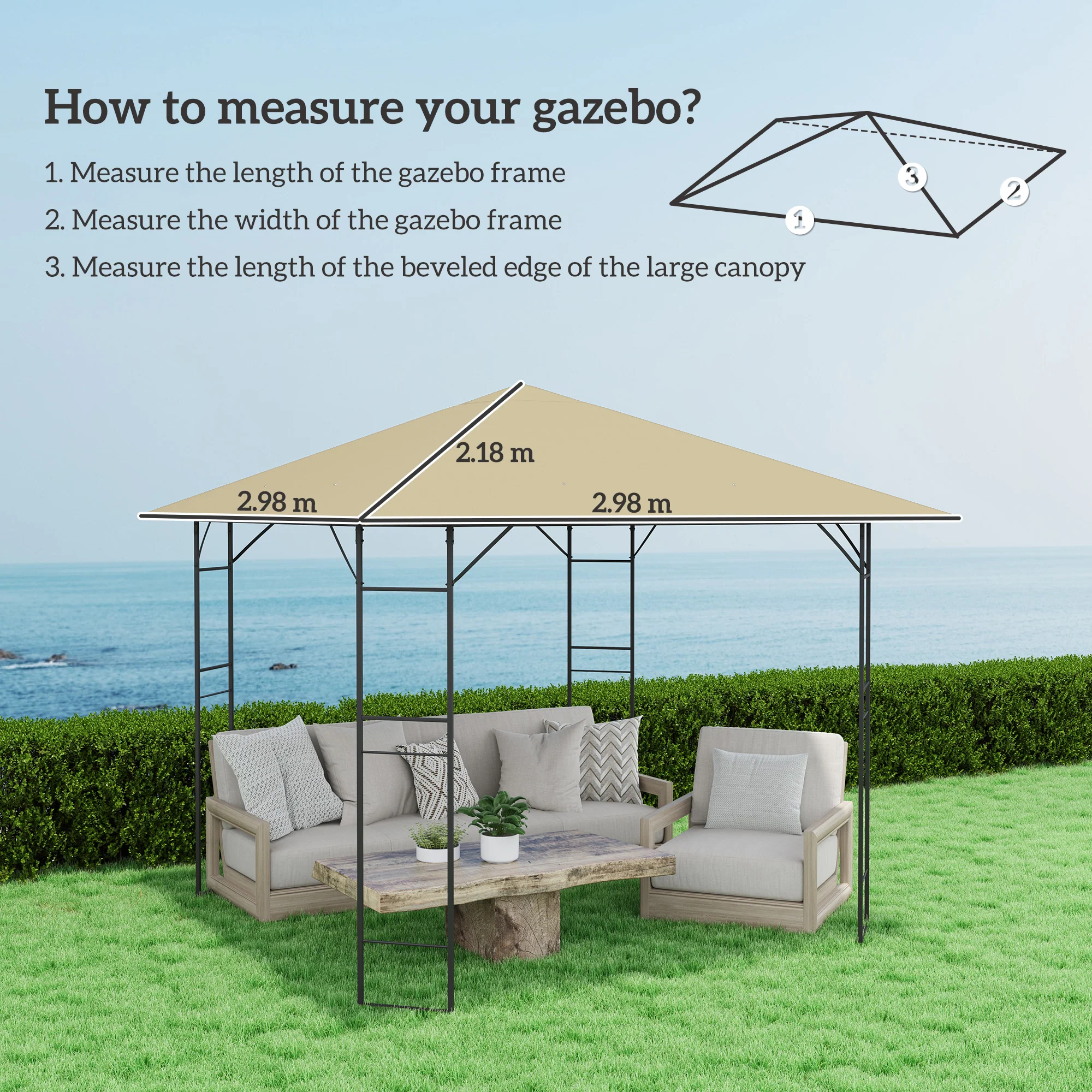 Outsunny 3 X 3(m) Gazebo Canopy Replacement Cover With Drain Holes - Image 5