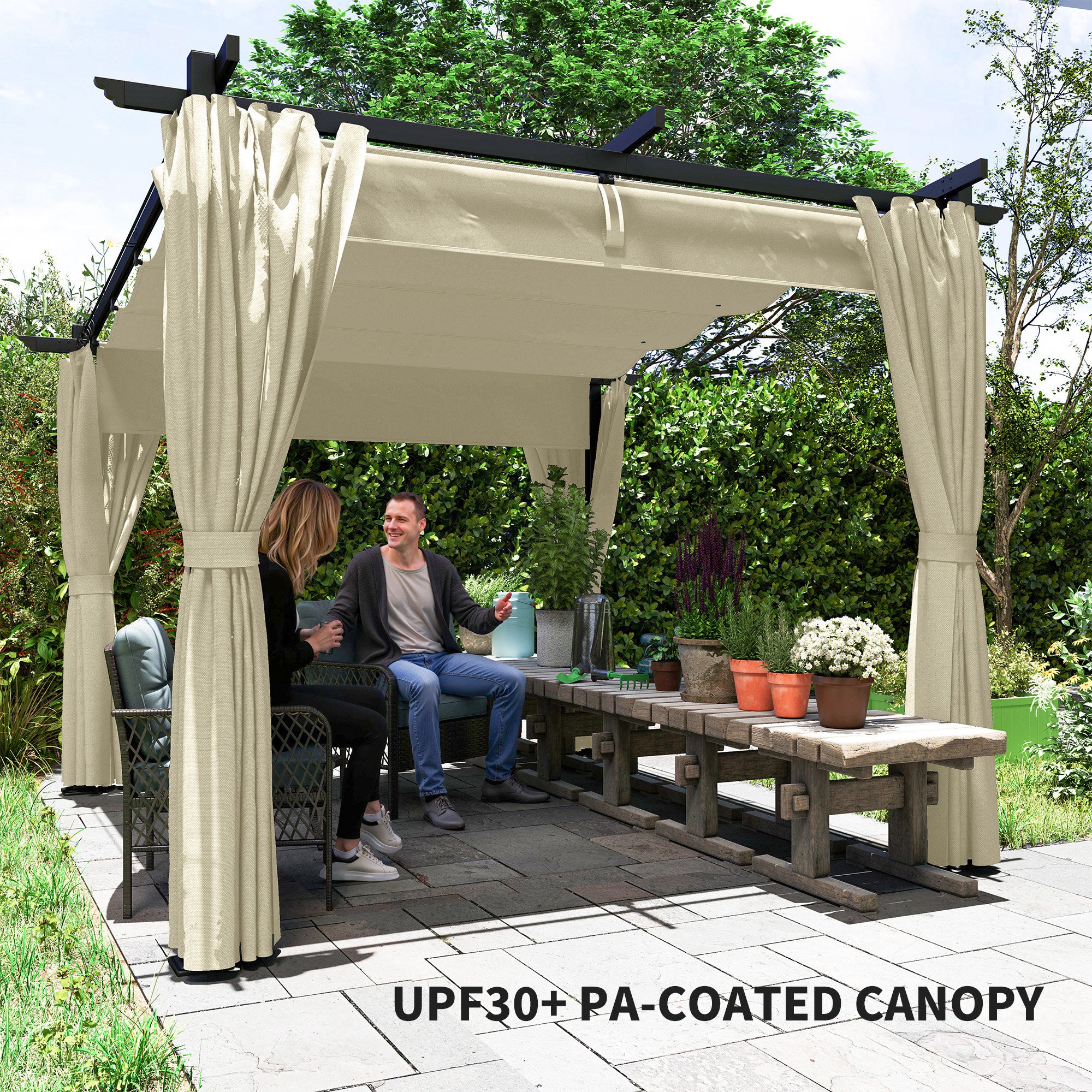 Outsunny 3 X 3(m) Metal Pergola With Retractable Roof And Sidewalls, Grey - Image 6