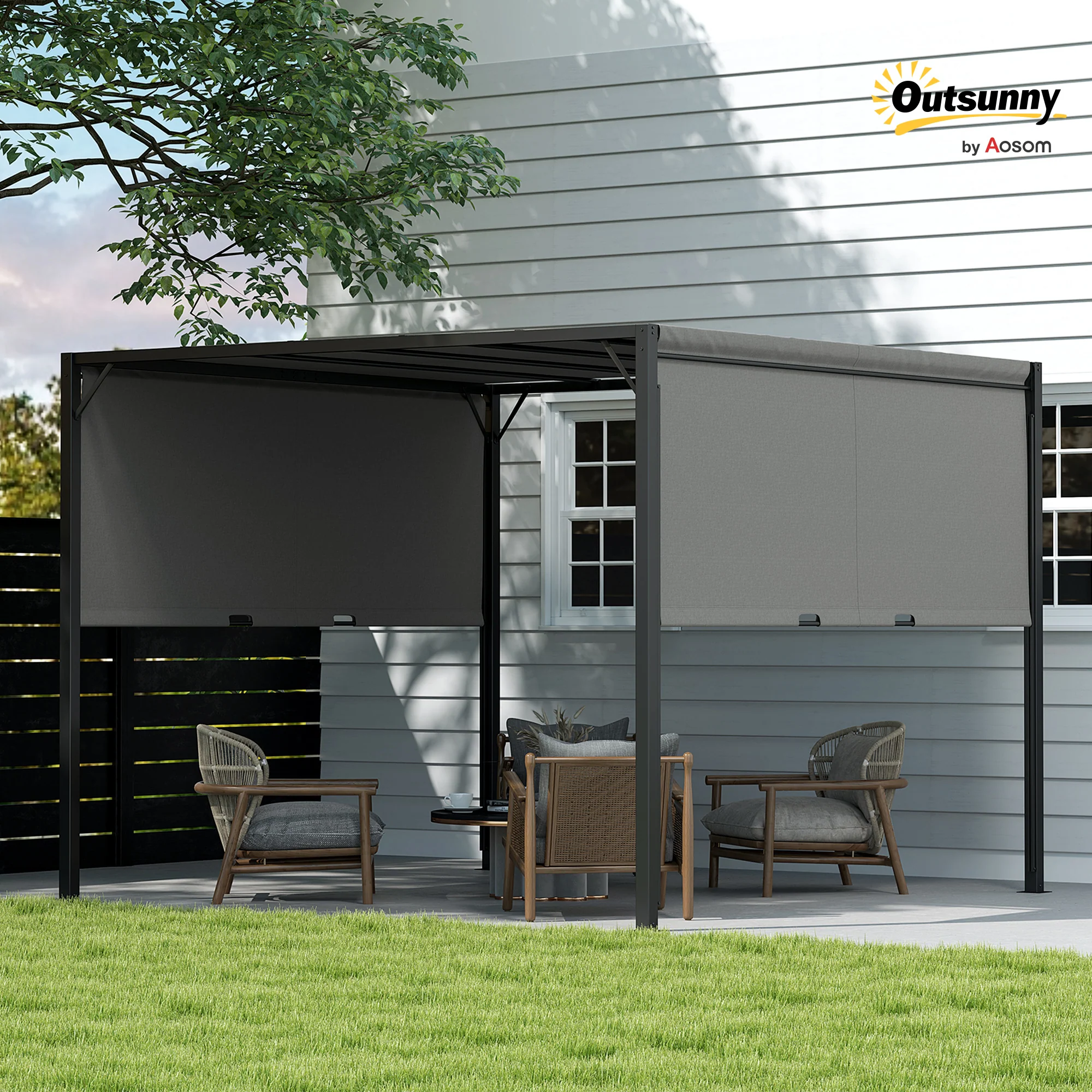 Outsunny 3 x 3(m) Pergola Metal Gazebo Outdoor Sun Shade Shelter Canopy - Image 2
