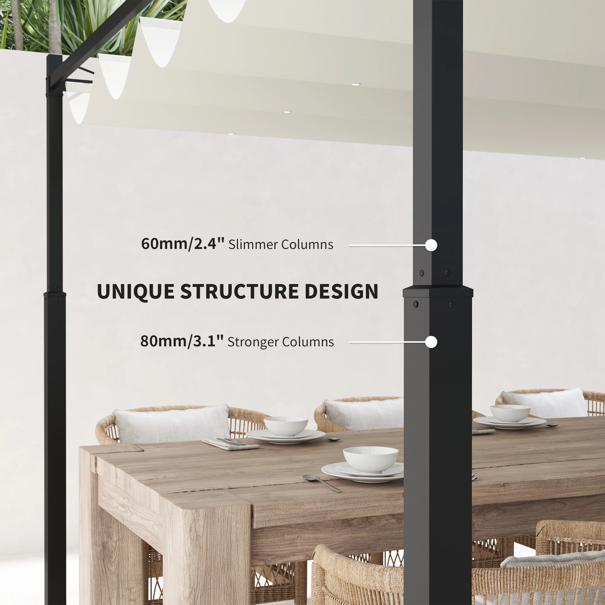 Outsunny 3 X 3(m) Pergola With Retractable Roof, 80mm Metal Column - Image 4