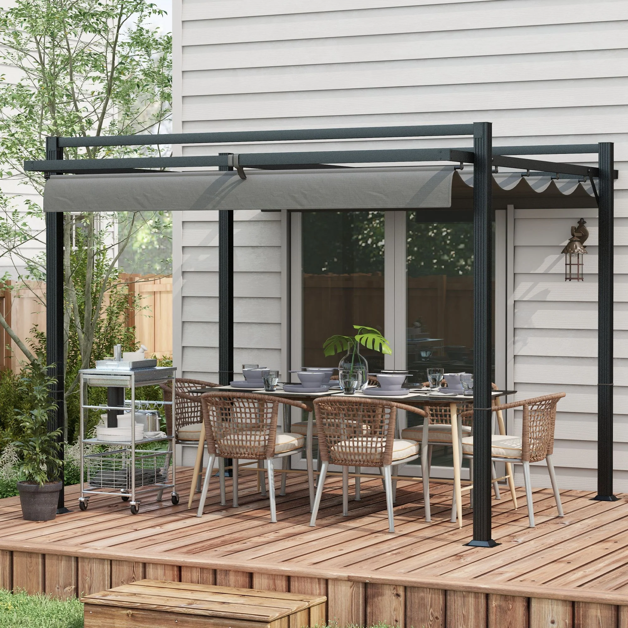 Outsunny 3 x 3(m) Pergola with Retractable Roof and Aluminium Frame, Grey - Image 2
