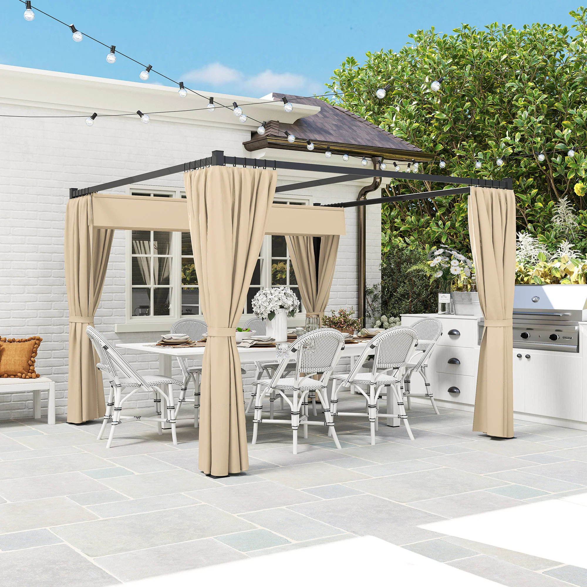 Outsunny 3 X 3(m) Pergola With Retractable Roof And Curtains - Image 17