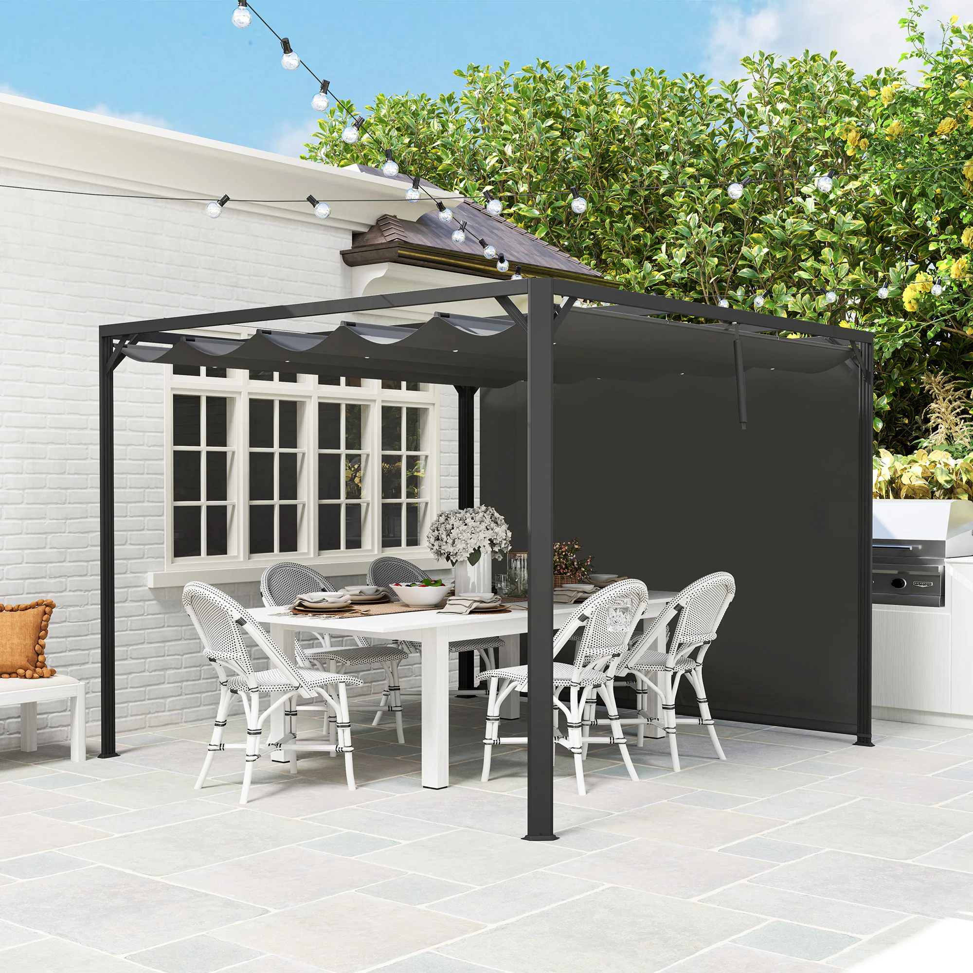 Outsunny 3 x 3(m) Pergola with Retractable Roof & Roller Shade - Image 8
