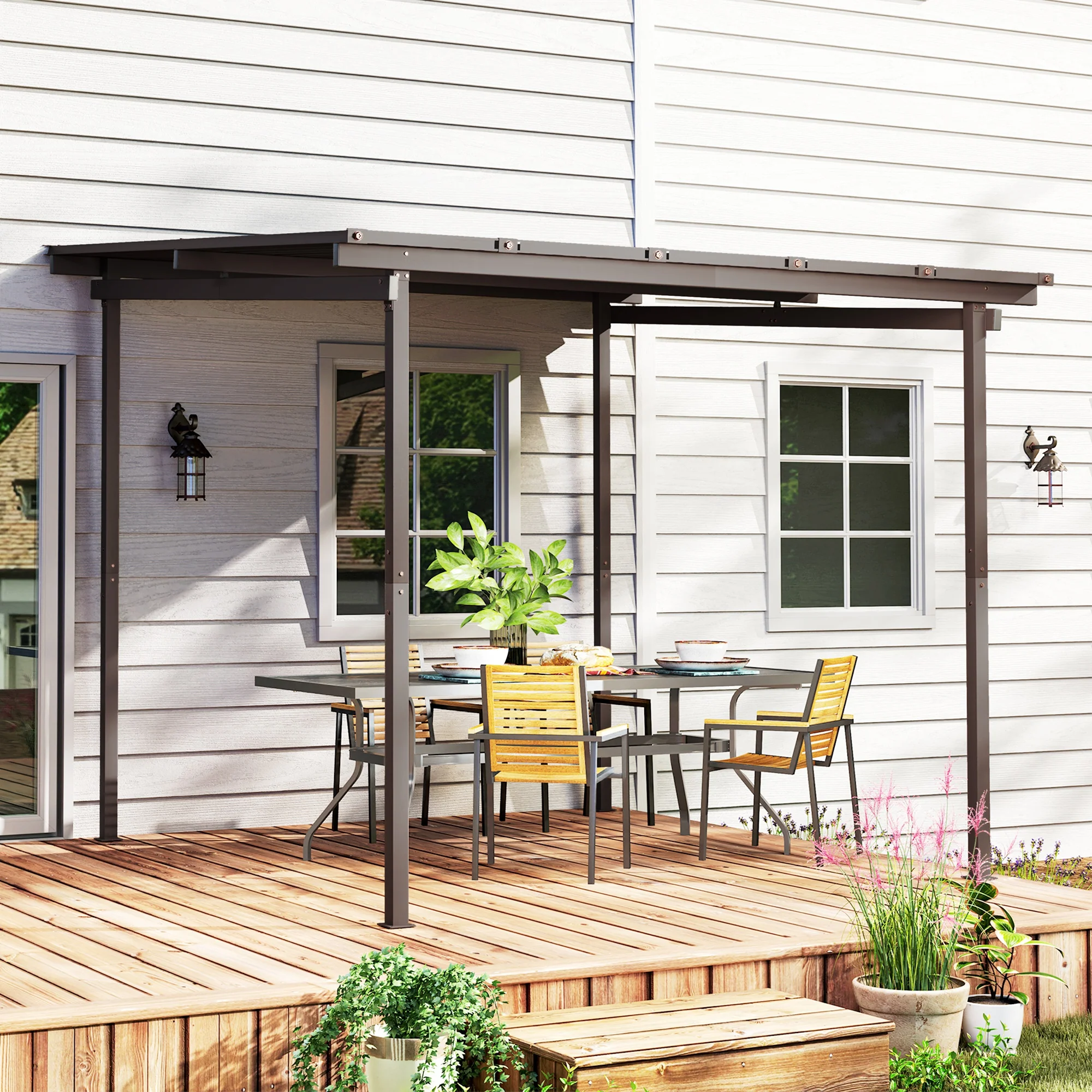 Outsunny 3 x 3(m) Waterproof Metal Pergola Easy to Assemble Lean to Pergola - Image 8