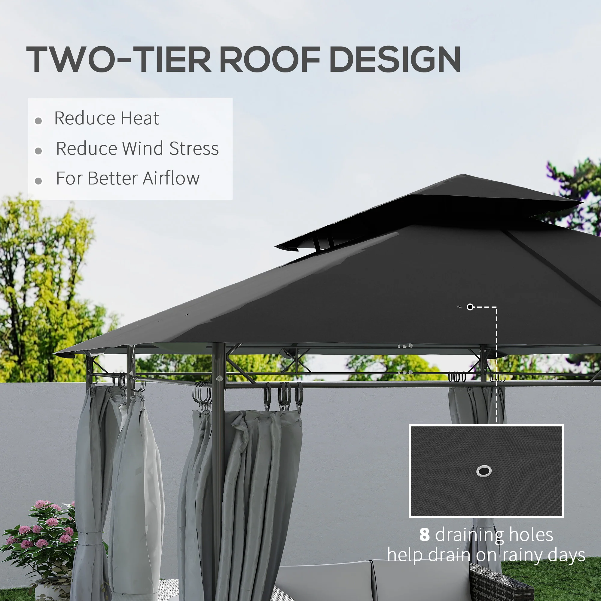 Outsunny 3 x 4m Garden Gazebo with Sides, Double Roof Metal Gazebo, White - Image 3