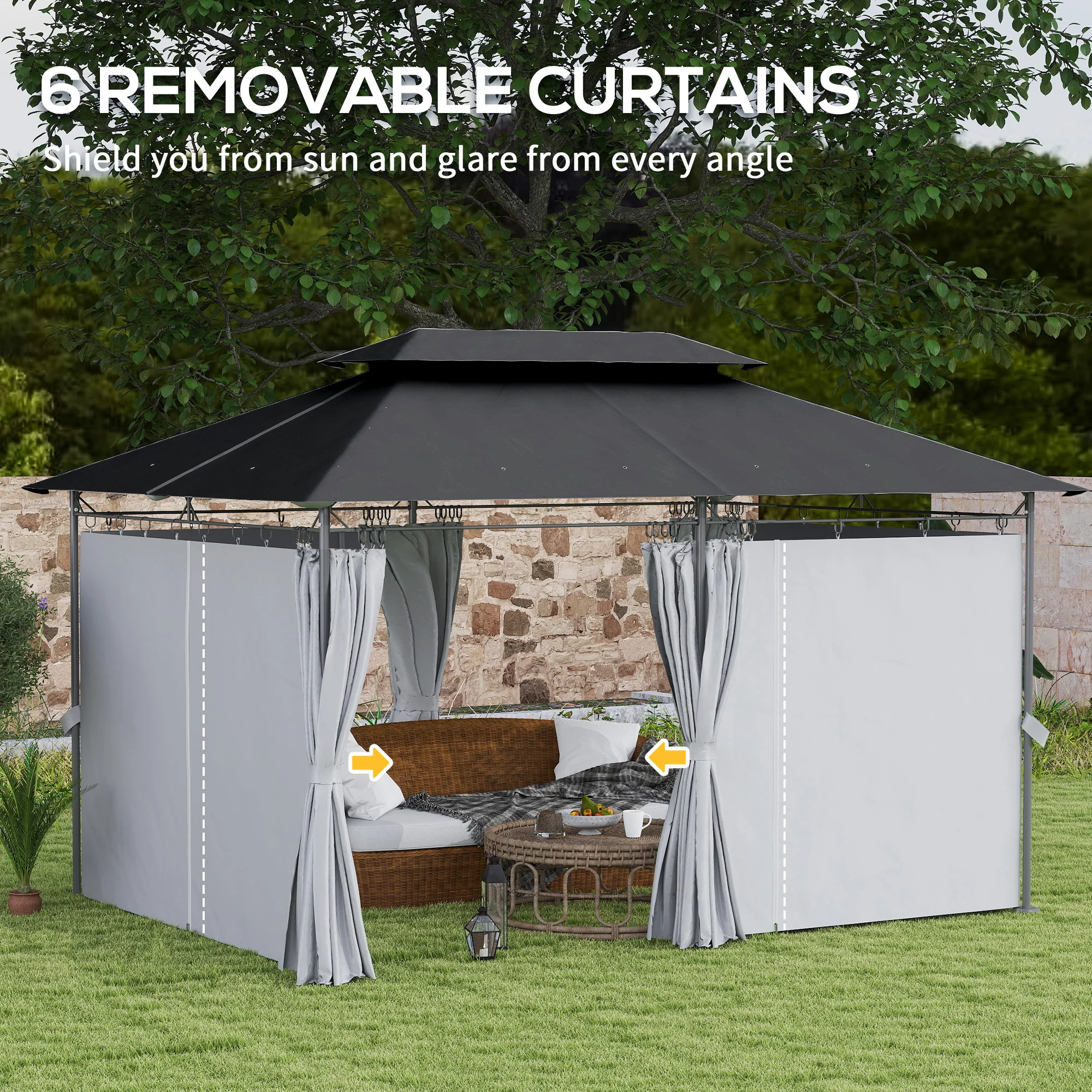 Outsunny 3 x 4m Garden Gazebo with Sides, Double Roof Metal Gazebo, White - Image 6